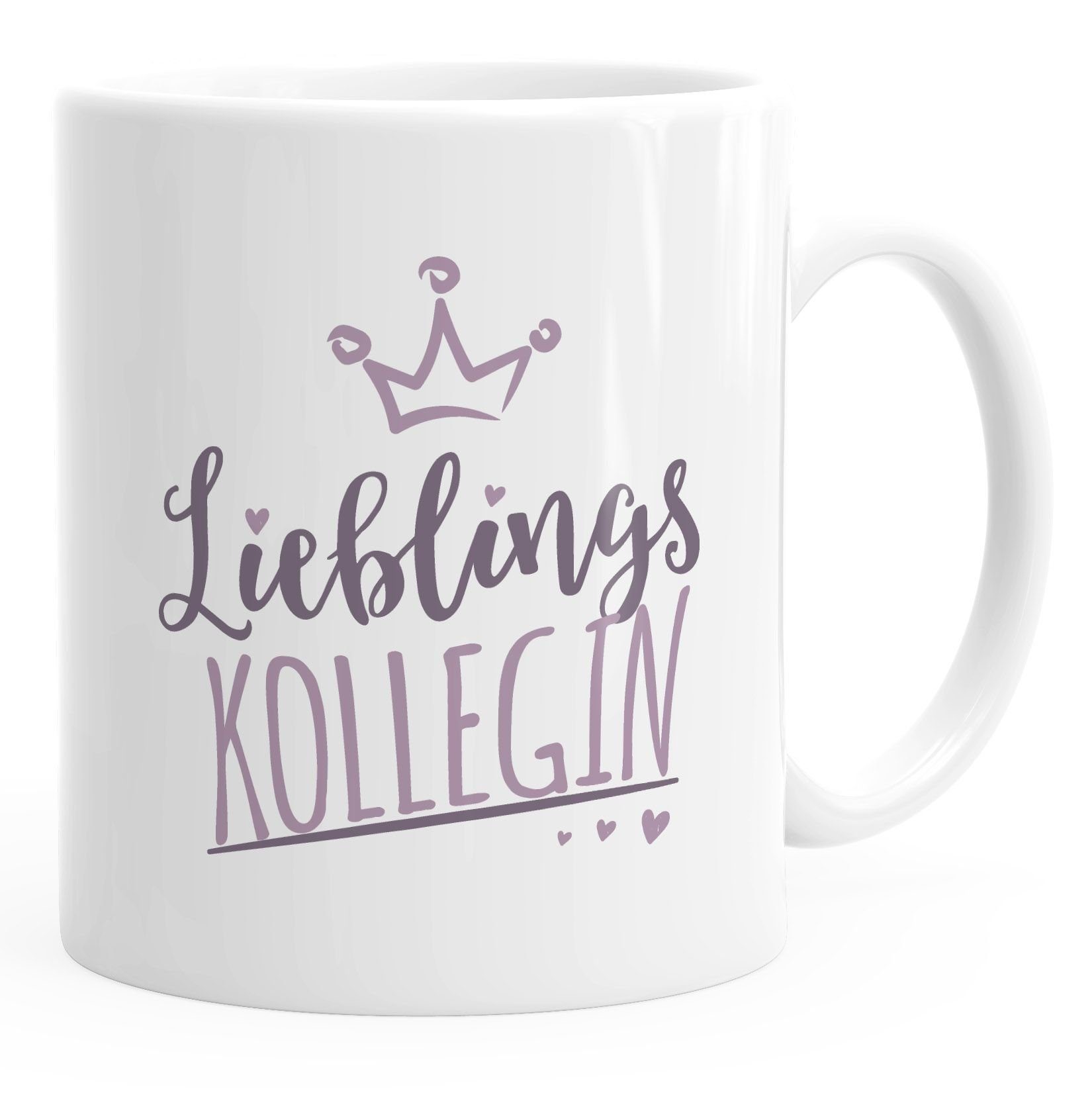 MoonWorks Tasse Kaffee-Tasse Schriftzug Lieblings - Kollegin/Nachbarin mit Kronemotiv Geschenk Lieblingsperson Moonworks®, Keramik Kollegin weiß