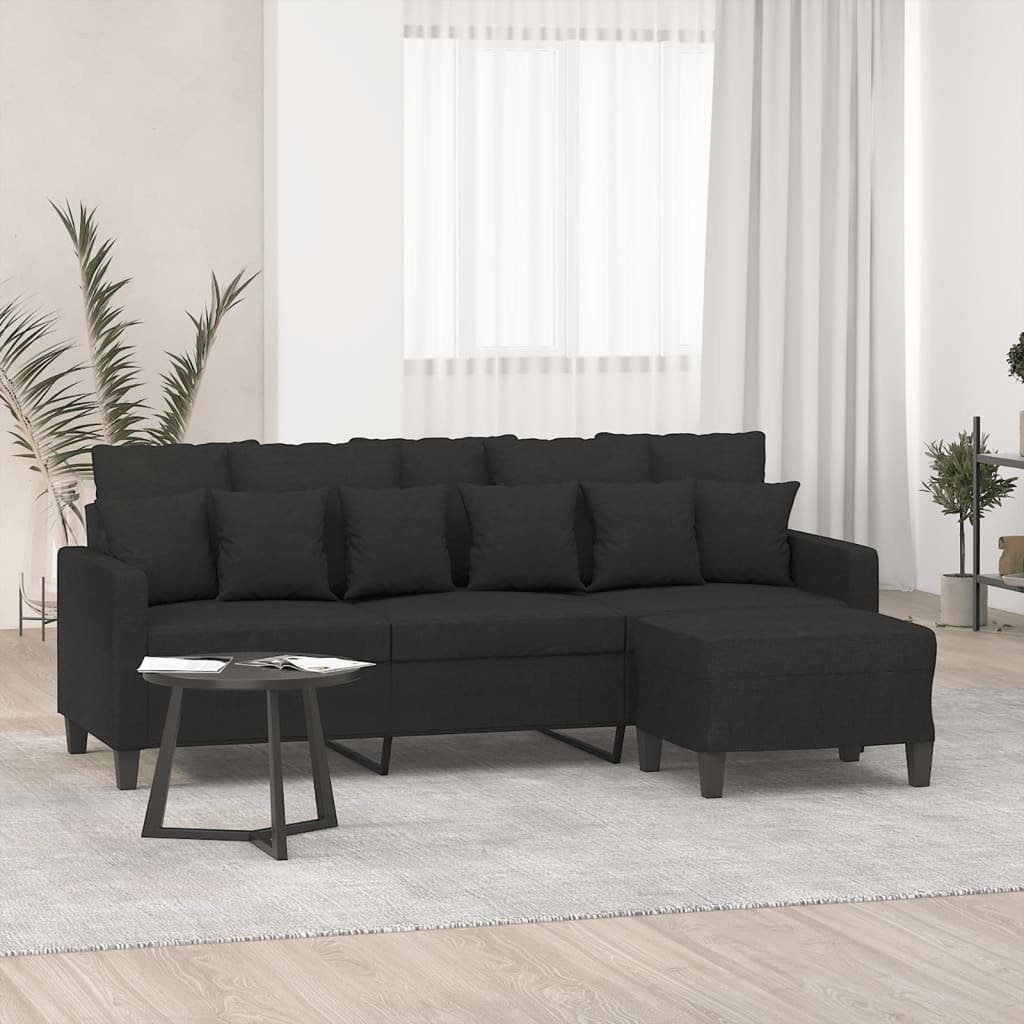 vidaXL Sofa 3-Sitzer-Sofa mit Hocker Schwarz 180 cm Stoff