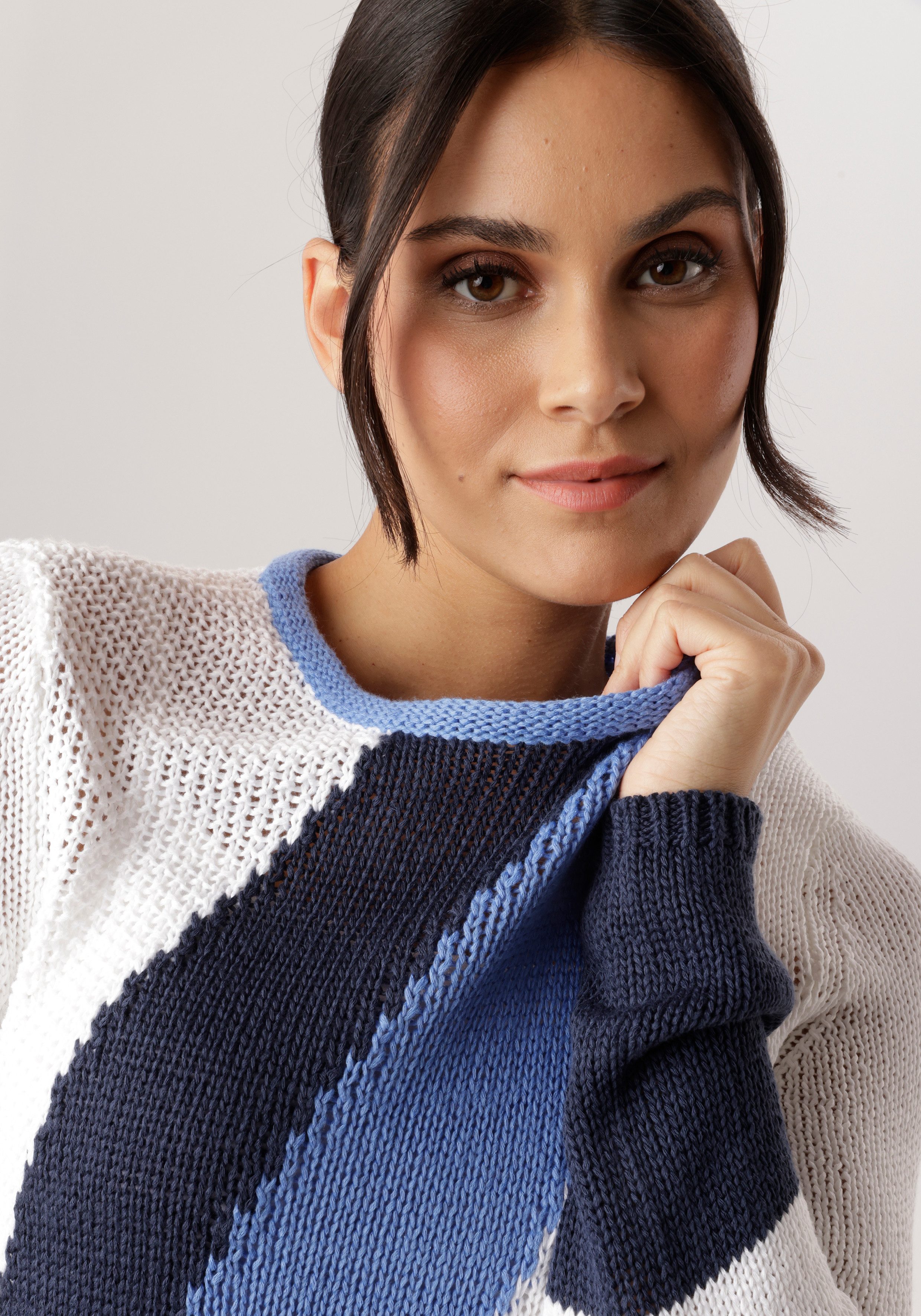 Aniston SELECTED Strickpullover mit Rollkante am Rundhalsausschnitt