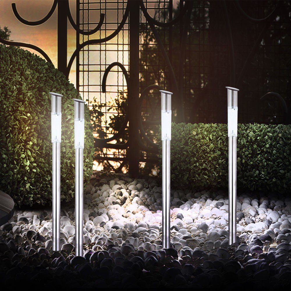 etc-shop LED Gartenleuchte, LED-Leuchtmittel fest Steckleuchten Set 4er verbaut, LED Garten Außenlampen Solar Leuchten
