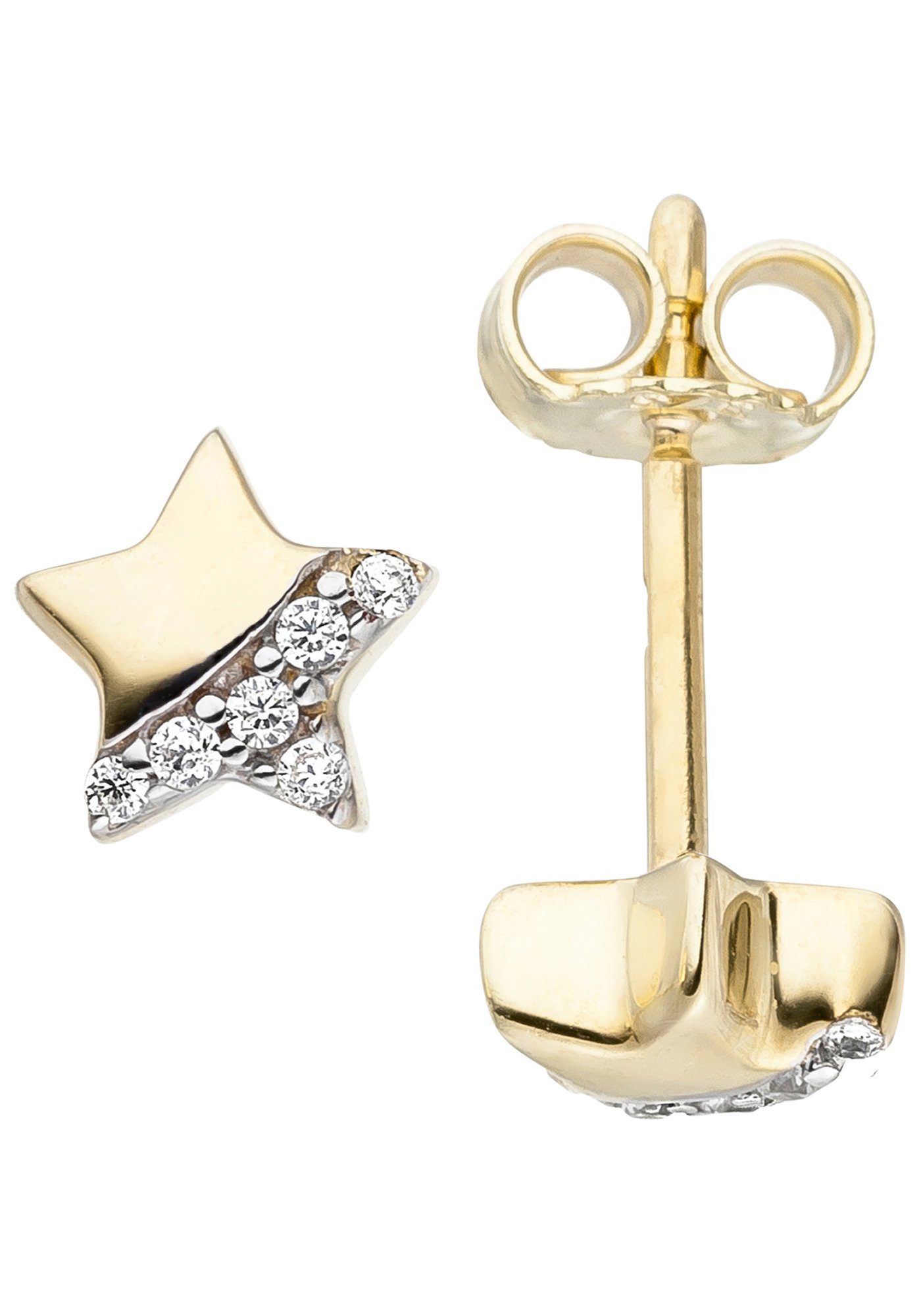 JOBO Paar Ohrstecker Stern, 375 Gold mit...