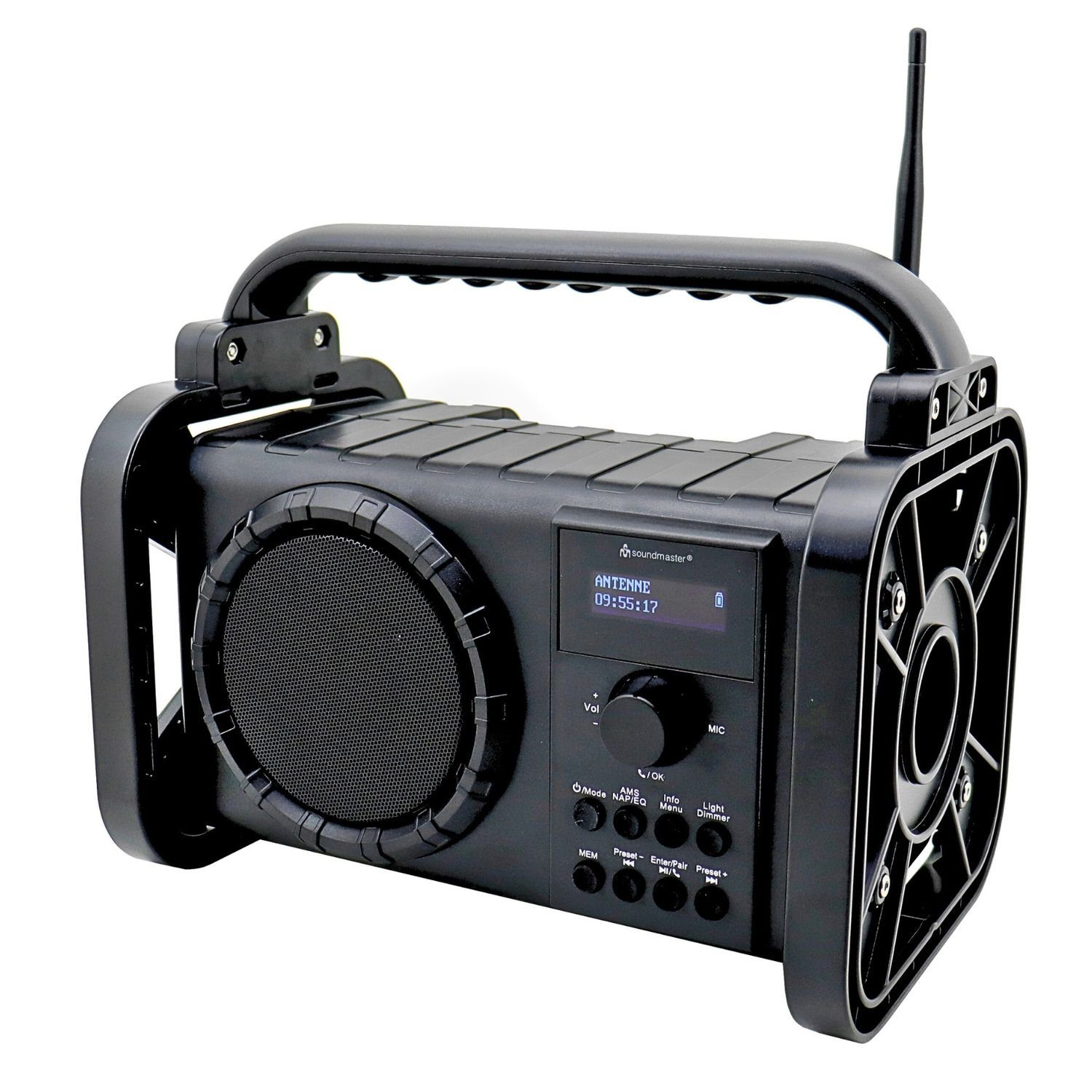 Soundmaster DAB80SW Baustellenradio IP44 (DAB) MW, FM, Digitalradio DAB+ AM) Bluetooth spritzwassergeschützt Akku (DAB+, PLL-UKW