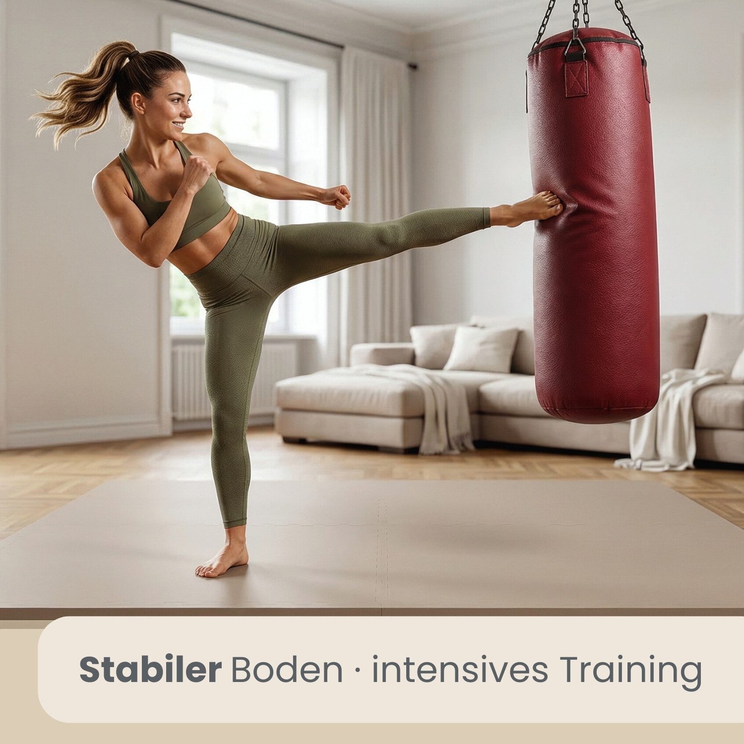 eyepower Fitnessmatte für Zuhause - 1,59m² Trainingsmatte mit Rand - 4 Große Home Gym Matten (4-St), 63x63x2 cm Sport Bodenschutzmatte - Gymnastik Turnmatte Puzzlematte