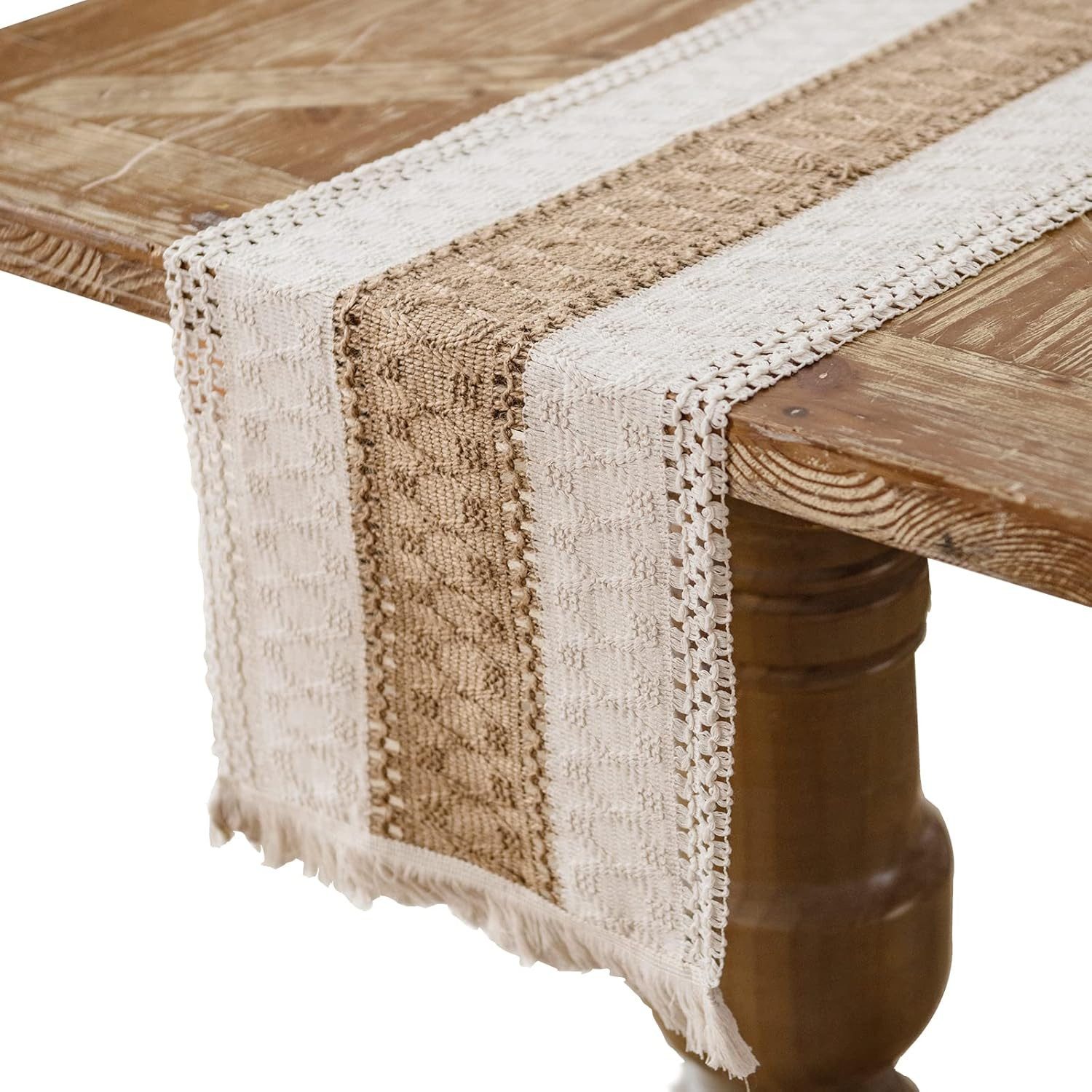 Kaket Tischläufer Makramee Tischläufer Boho Baumwollflachs Tischläufer mit Quasten (1-tlg), Esstisch dekorieren und schützen
