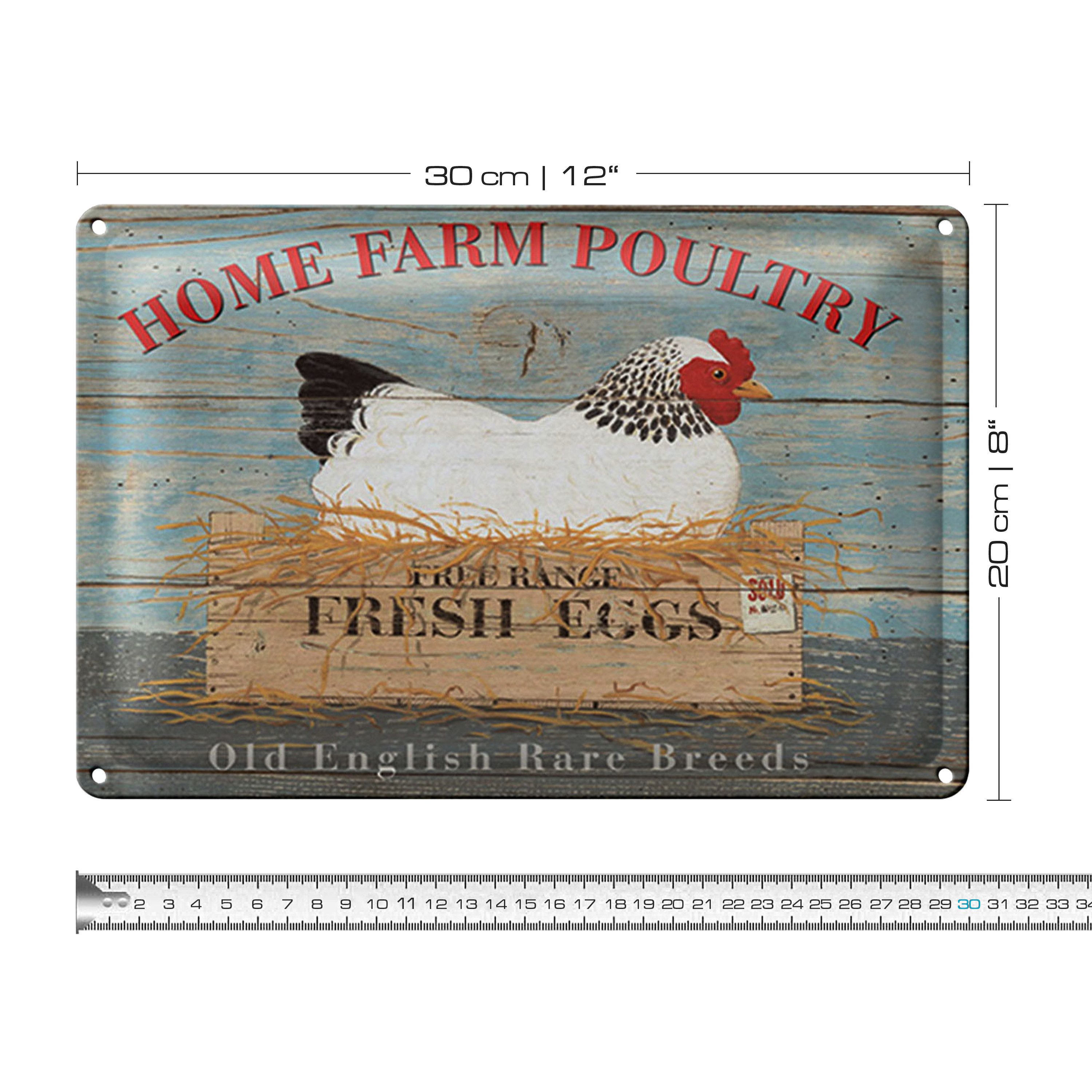Roomando Metallschild Blechschild Spruch 30x20cm Home farm poultry fresh eggs