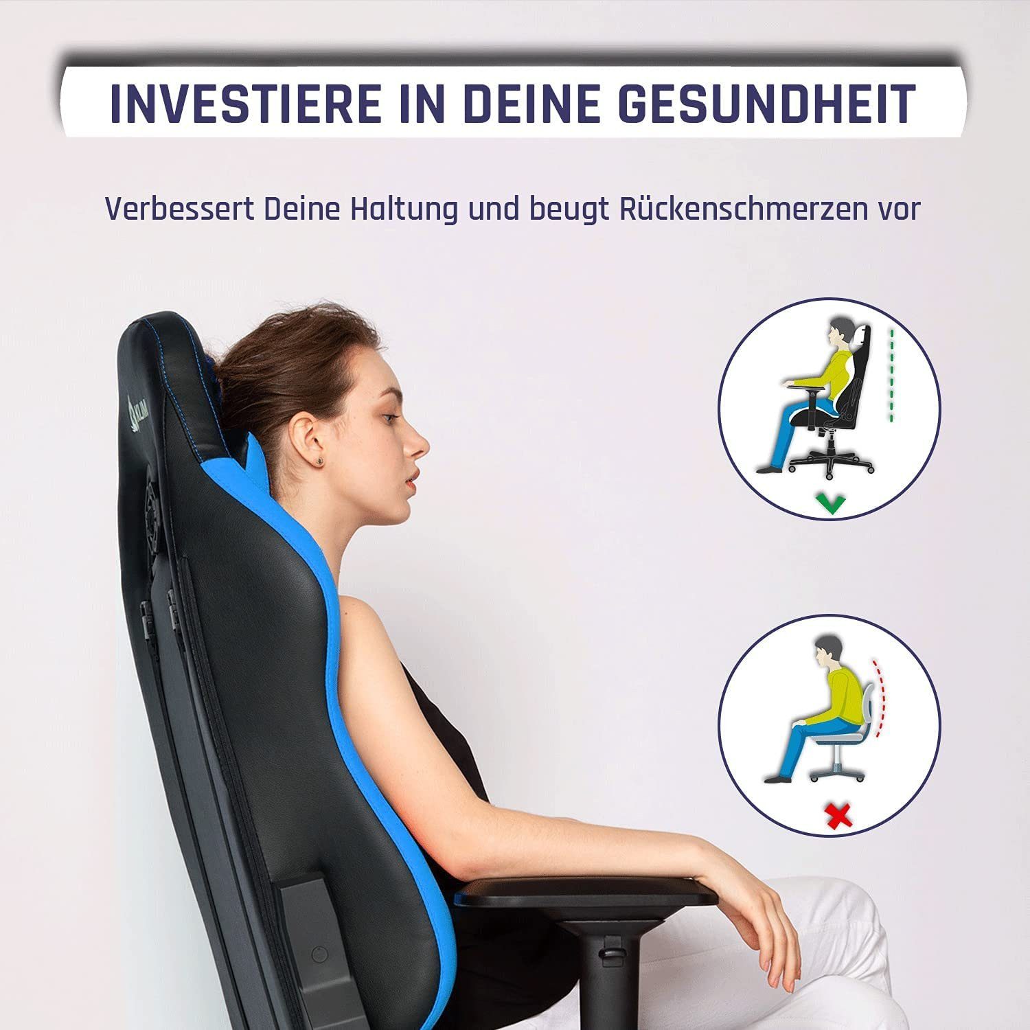 Gaming Chair Stylischer Qualität, Esports Stuhl,  Ergonomischer Gaming KLIM Arbeitszimmer Hochwertige Stuhl, Blau fürs Stuhl