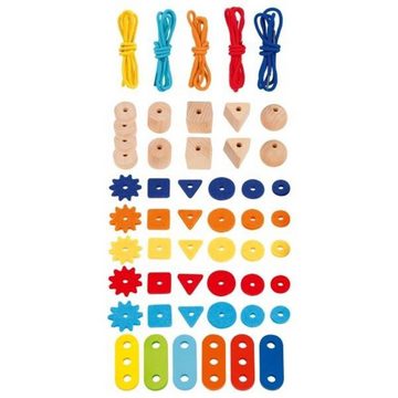 goki Spiel, Mein kunterbuntes Fädelspiel, 53 teilig, aus Holz, Kette, Armband, Bastelset, Feinmotorikspielzeug