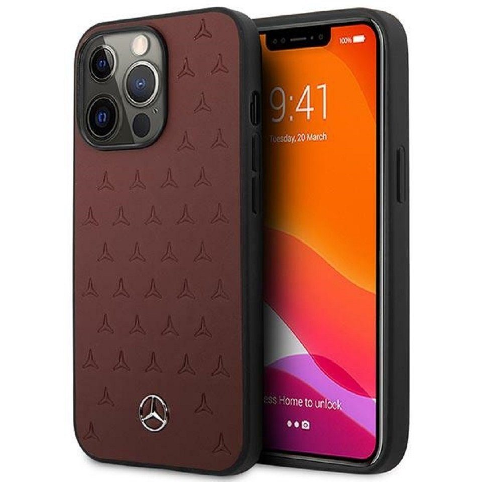 Mercedes Handyhülle Case iPhone 13 Pro Cover Echtleder rot geprägt