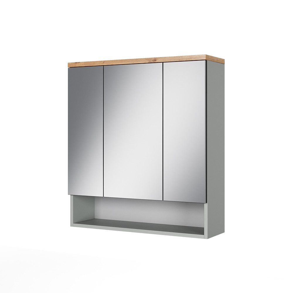 Vicco Badezimmerspiegelschrank Eden, Grau/Artisan, 70 x 77.5 cm mit 3 Spiegeltüren (1-St)