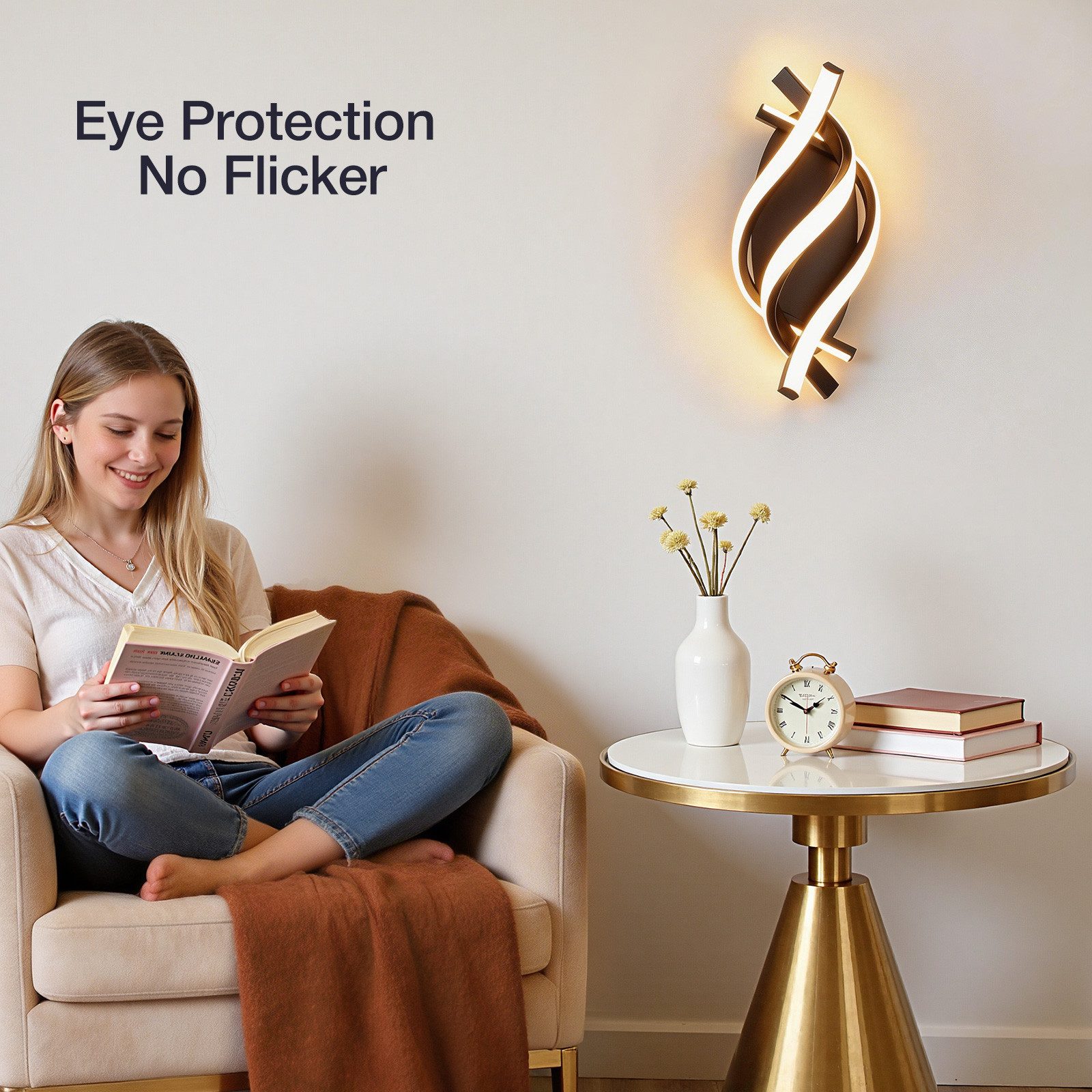 BlingBin LED Wandleuchte Wandlampe Innen 21W 3360LM für Schlafzimmer, Warmweiß, 3000K, LED fest integriert, Warmweiß, gebogene Design Wandlicht für Wohnzimmer Treppenhaus Flur