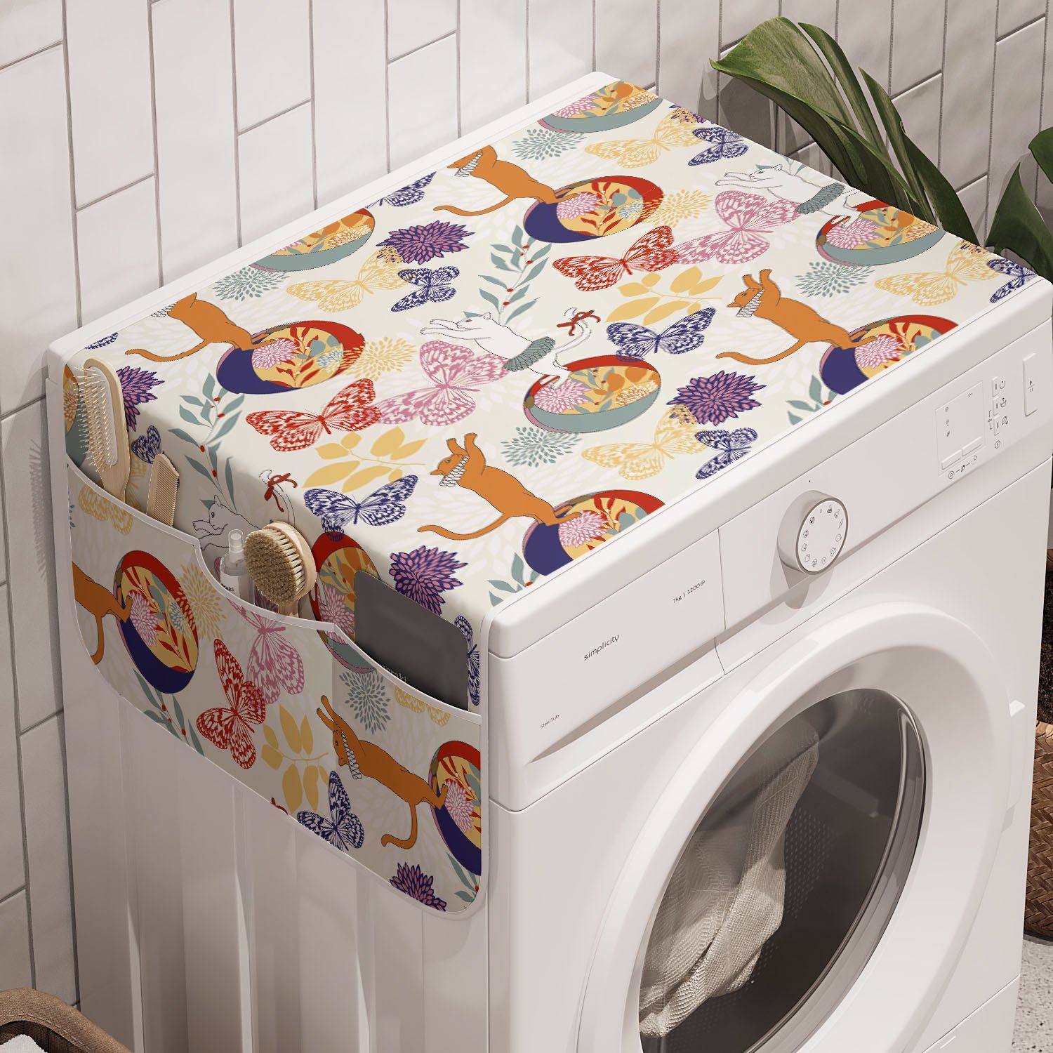 Schmetterlinge Waschmaschine Anti-Rutsch-Stoffabdeckung Abakuhaus Badorganizer Trockner, Tiere und Katzen Aufwändige und für