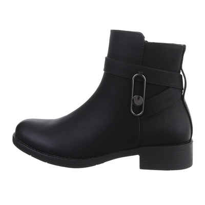 Ital-Design Damen Freizeit Stiefelette Blockabsatz Flache Stiefeletten in Schwarz