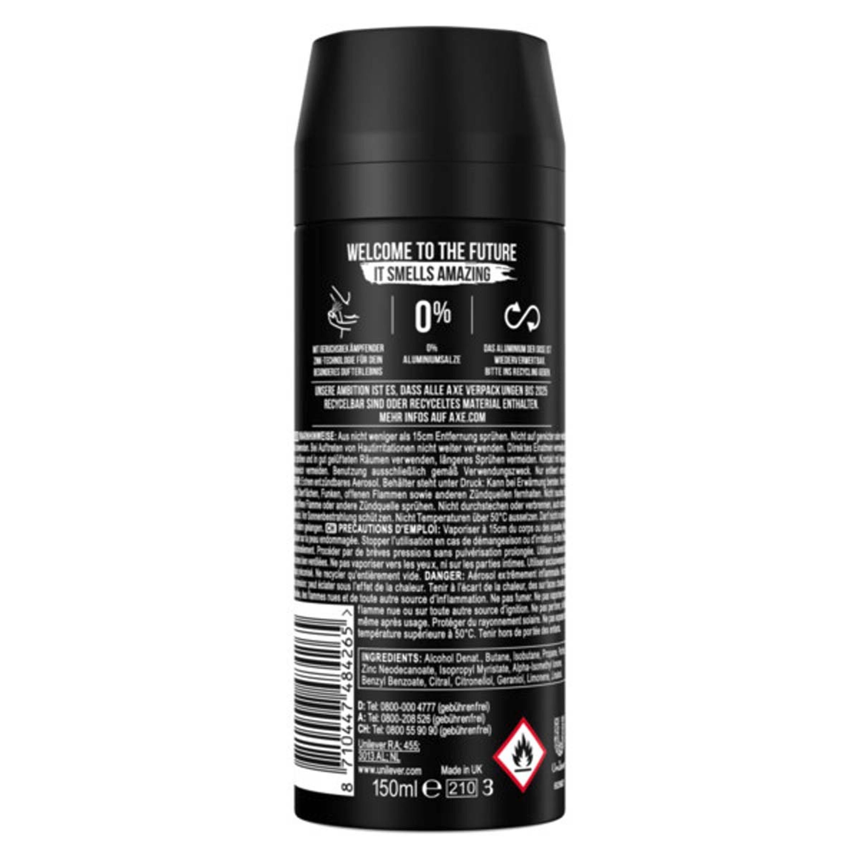 Bodyspray ohne Deo-Set Aluminiumsalze 150ml Deodorant Deo Black Deospray 12x axe