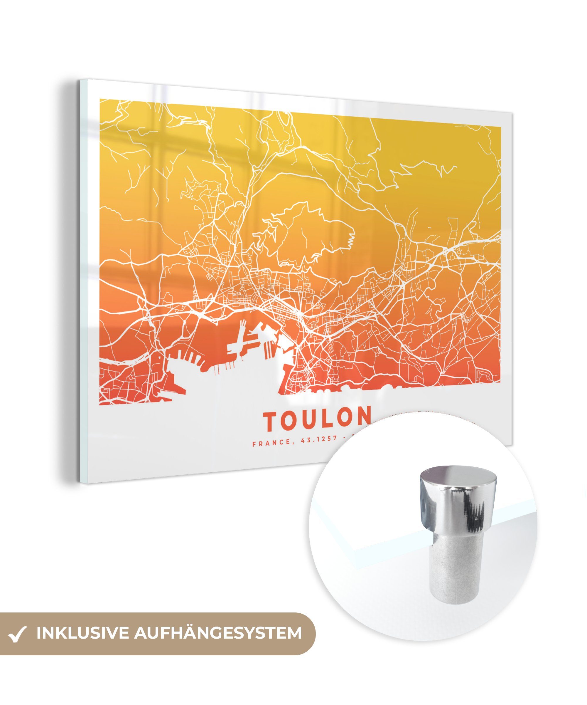 MuchoWow Acrylglasbild Frankreich - Toulon - Stadtplan, (1 St), Acrylglasbilder Wohnzimmer & Schlafzimmer