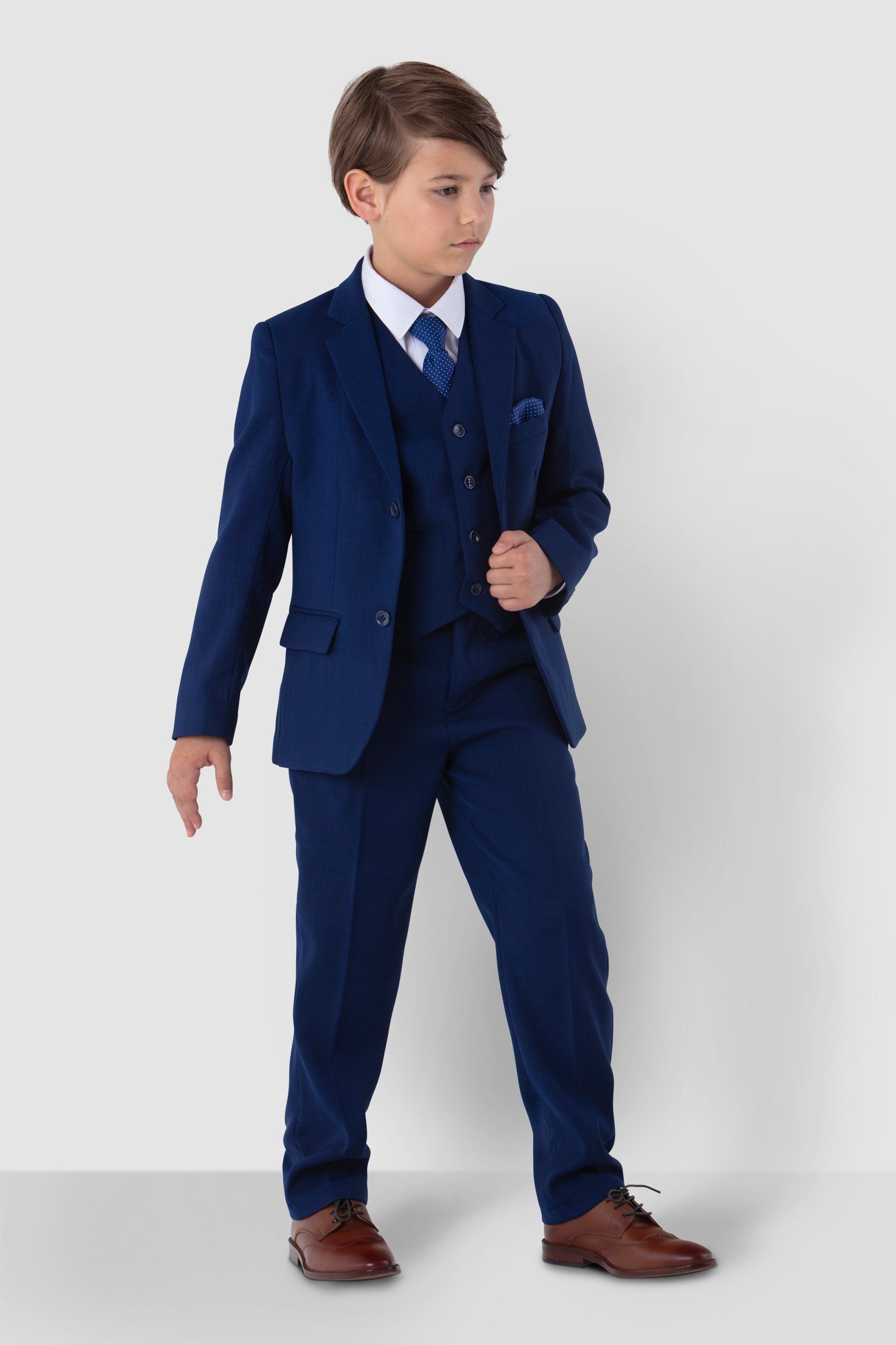 Melli-Trends Kinderanzug Kommunionanzug, Jungenanzug, blau Hose elegant (Sakko, und Hemd, festlich, 6-teilig) Krawatte, Weste