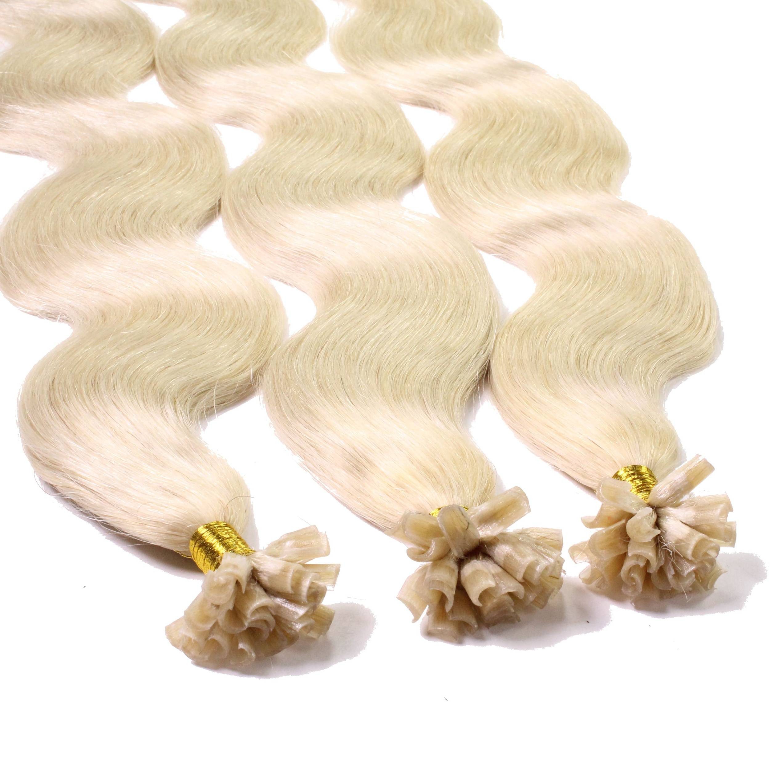 hair2heart Echthaar-Extension Bonding Extensions gewellt #10/0 Hell-Lichtblond 0.5g 60cm