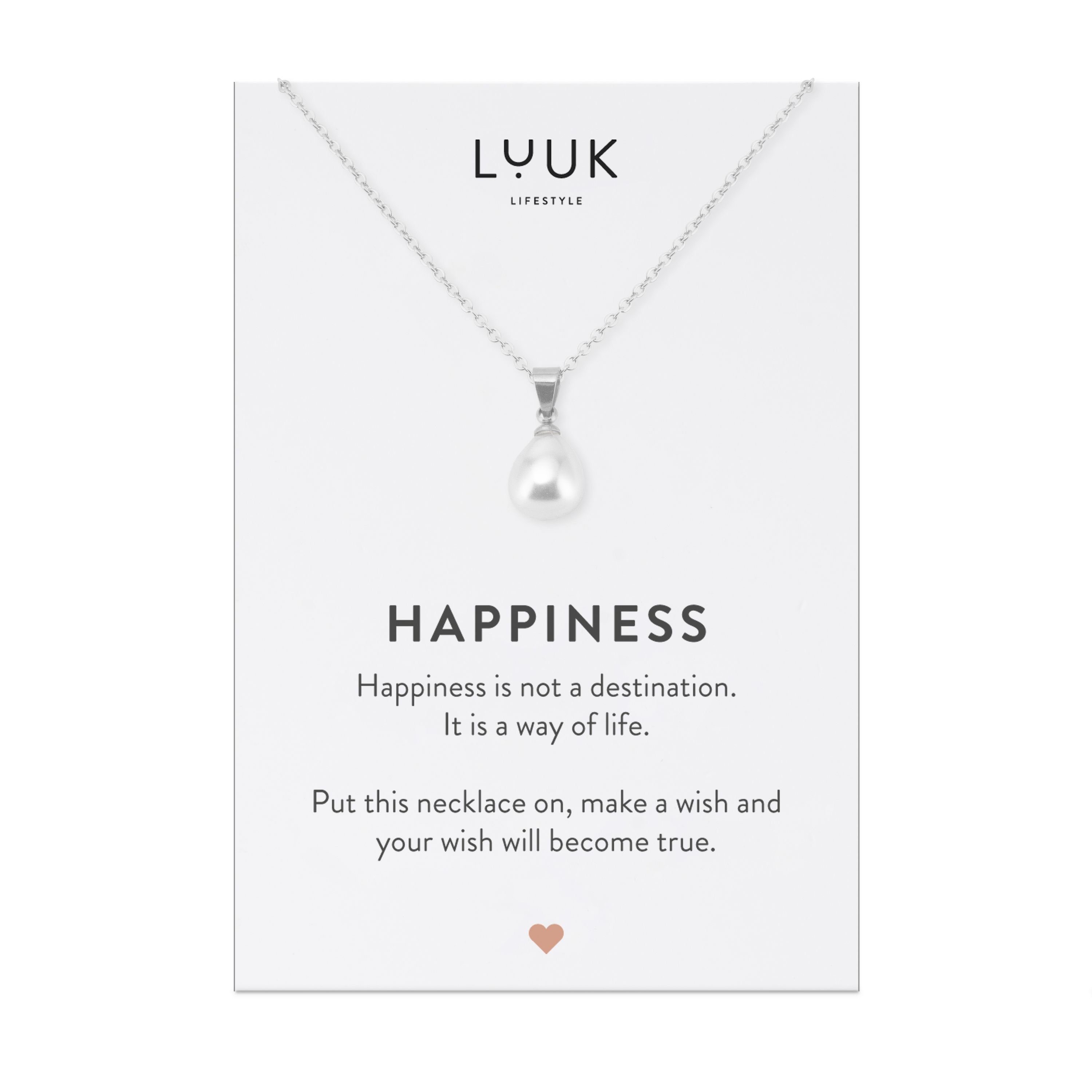 LUUK LIFESTYLE Kette mit Anhänger Perle, HAPPINESS Geschenkkarte für Frauen, Festivalschmuck