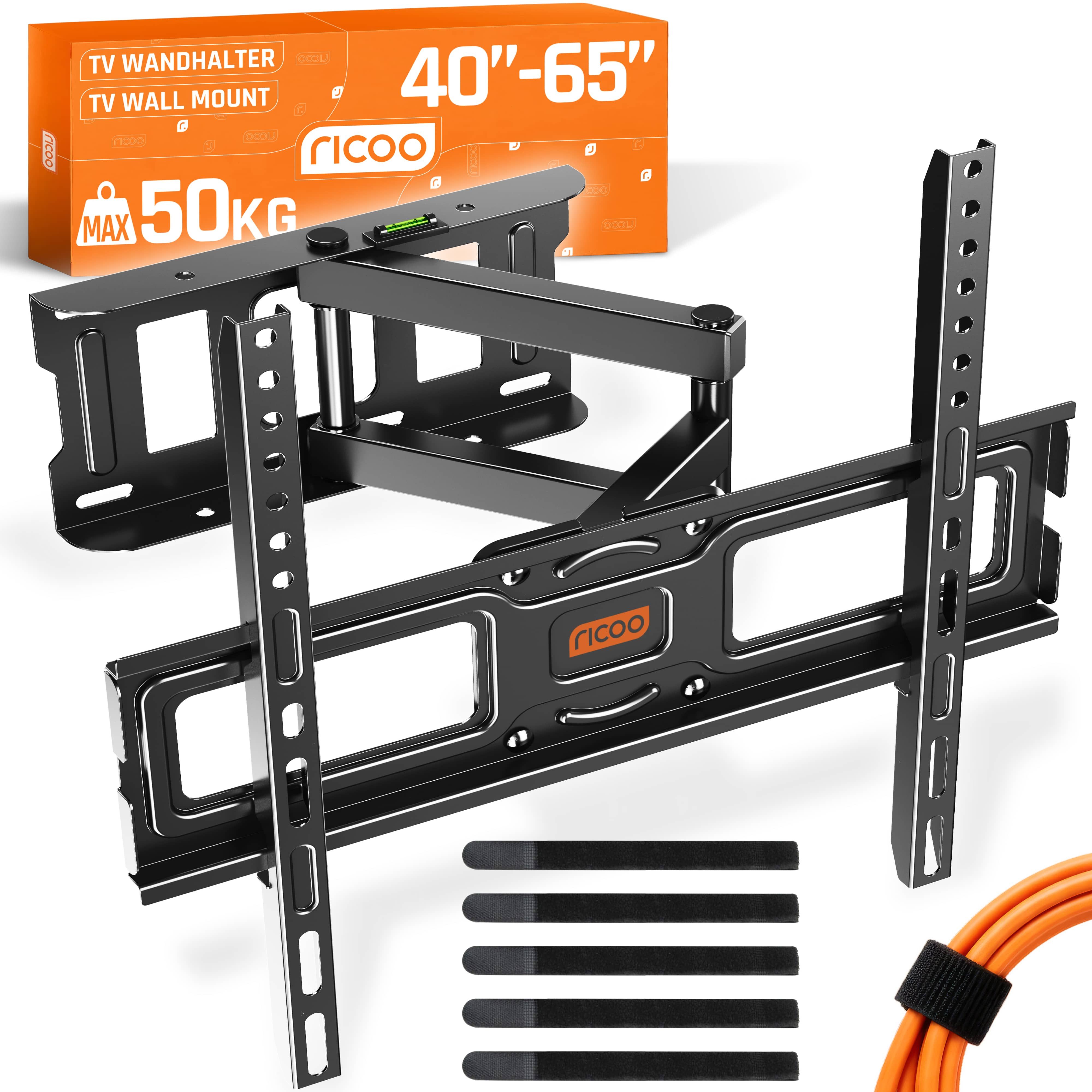 RICOO TV-Wandhalterung TV Wandhalter schwenkbar neigbar ausziehbar S5144, (bis 55 Zoll, VESA 200x200 bis 400x400, 1-tlg., 50 Kg Tragkraft, 76-140cm (30"-55) Bildschirm-Diagonale, bis 180° schwenkbar, +12/-3° neigbar ausziehbar Fernseher Halter)