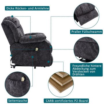 BlingBin Sessel Elektrischer Massagestuhl mit Aufstehhilfe 92*102*100CM Grau (Ruhesessel Relaxsessel Wärmefunktion mit Fernbedienung), Elektrische Einstellung