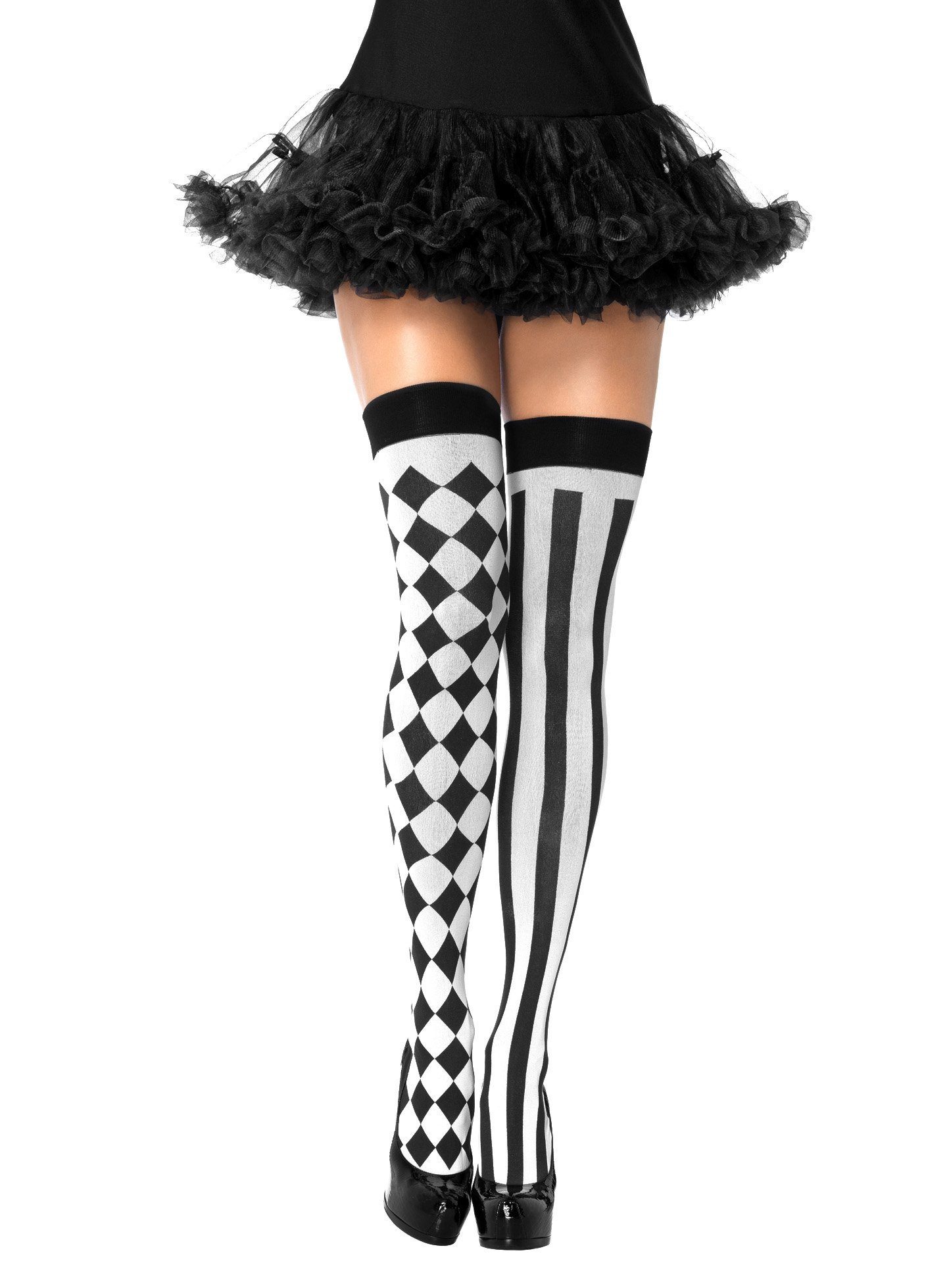 Leg Avenue Overknees Pantomime Гольфи - für Halloween Kostüm Damen Verspieltes Accessoire für Euer Pantomime und Harlekin Kostüm