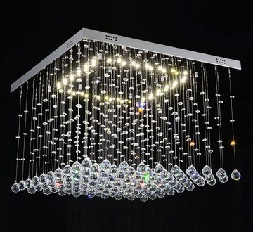 Lewima LED Deckenleuchte XL Deckenlampe Kristall aus Glas 60x60cm 24W, Dimmbar mit Fernbedienung, Warmweiß, Wohnzimmer Würfel Lampe Modell Dadi, Silber