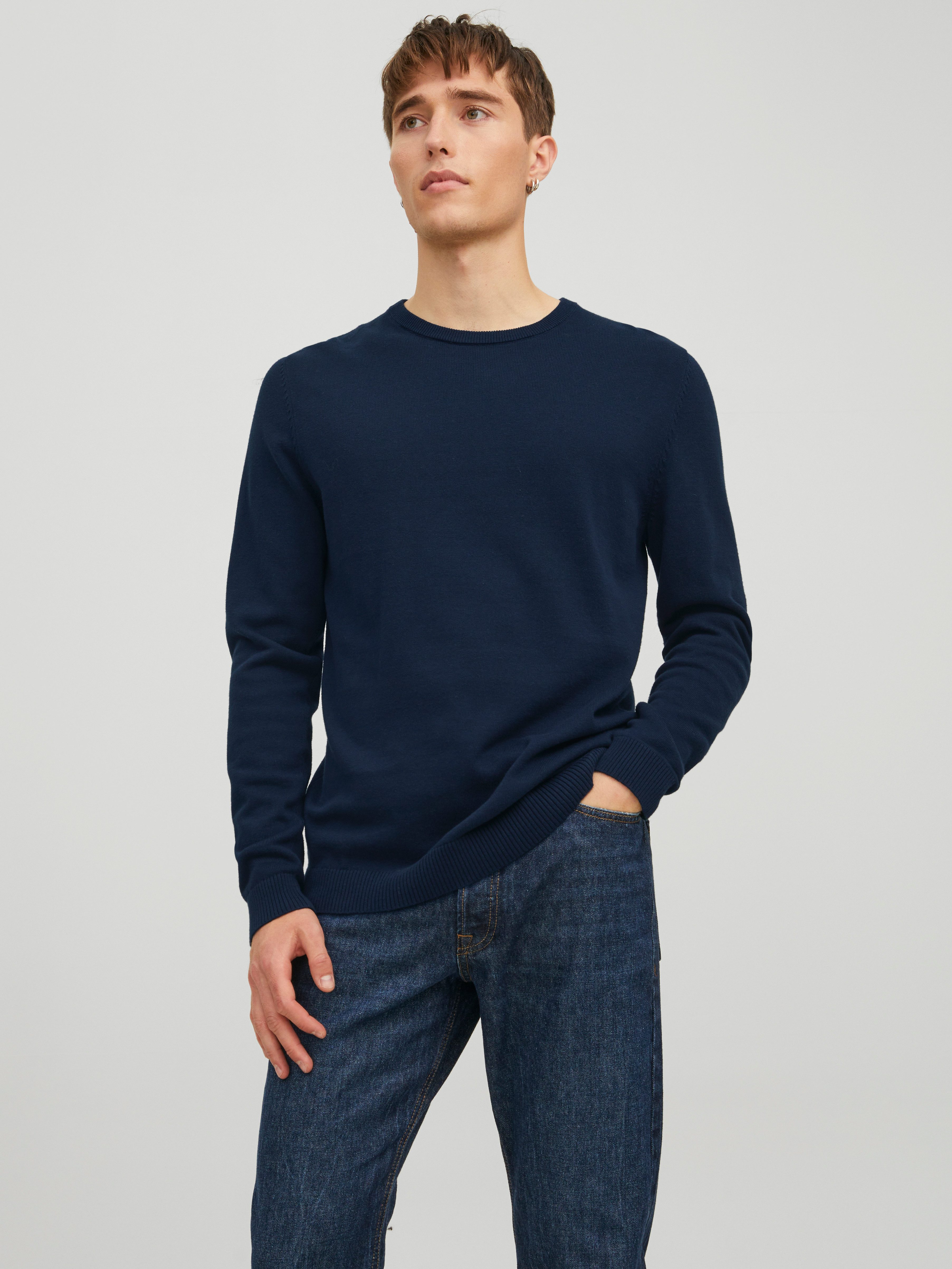 Jack & Jones Rundhalspullover JJEBASIC KNIT CREW NECK NOOS Baumwolle, regular fit
