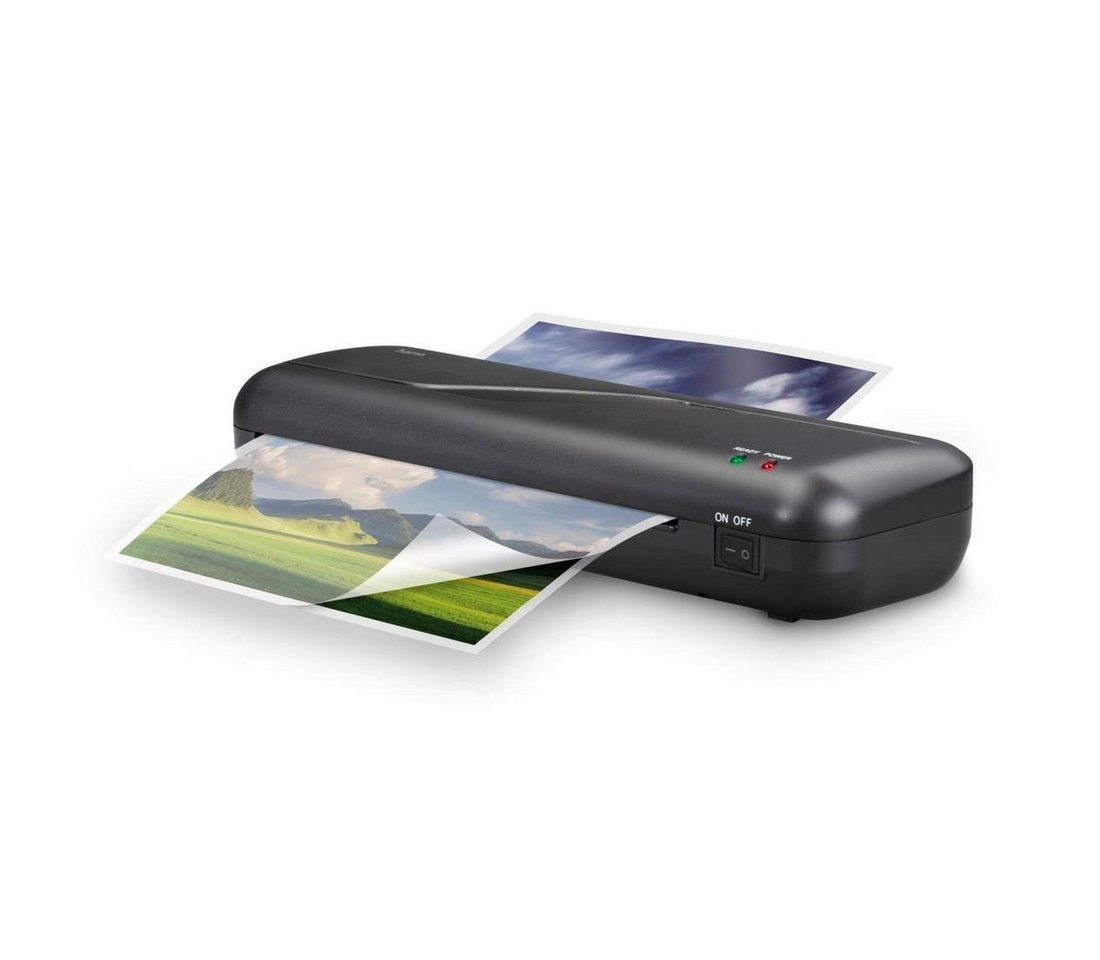 Hama Laminiergerät Laminator 4in1-Set für DIN A4, 2 Rollen, Tischgerät, schwarz, Mit Laminierfolien, Schneidlineal, Eckenrunder und Entriegelungstaste