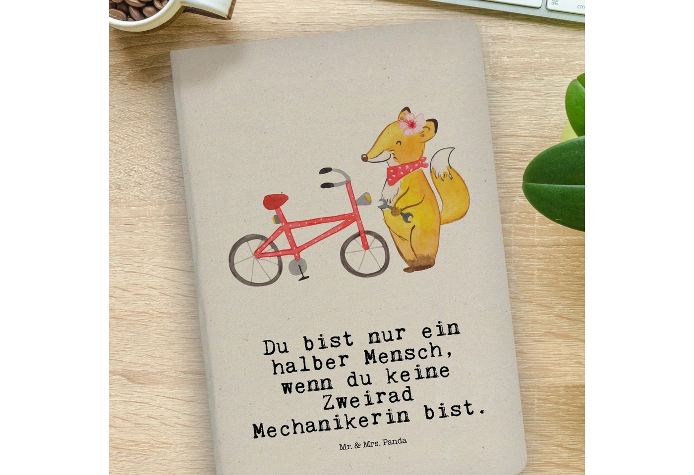 Thumbnail - Mr. & Mrs. Panda Notizbuch Zweirad Mechanikerin Herz - Transparent - Geschenk, DIN A4 Notizbuch Mr. & Mrs. Panda, Kreati...