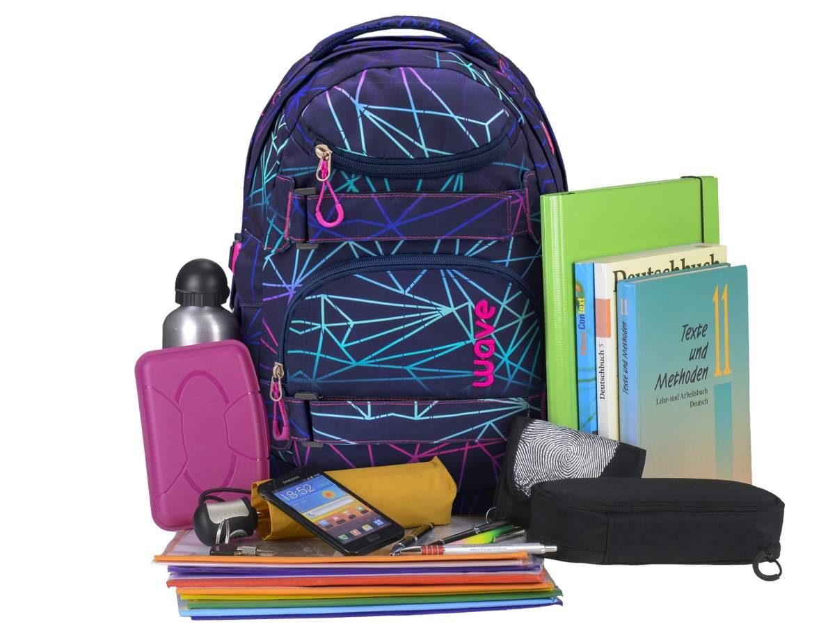 Wave Schulrucksack Infinity, Schultasche, ab Stripes für Klasse, 5. Schule, purple weiterführende Mädchen