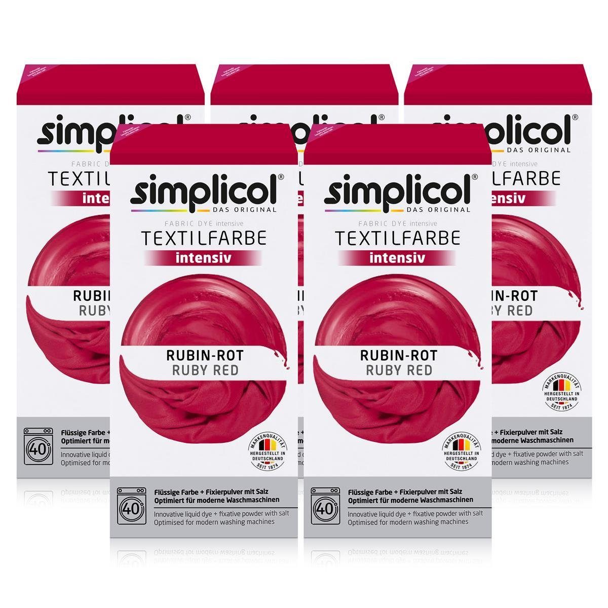 Textilfarbe Simplicol Textilfarbe intensiv Rubin-Rot - Einfaches Färben (5er Pack)