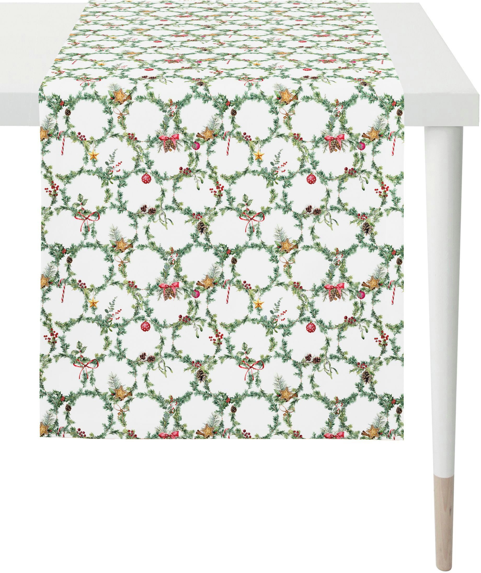 Weihnachtsdeko, 3606 Digitaldruck Tischläufer (1-tlg), Weihnachten weiß/grün/bunt APELT Winterwelt,