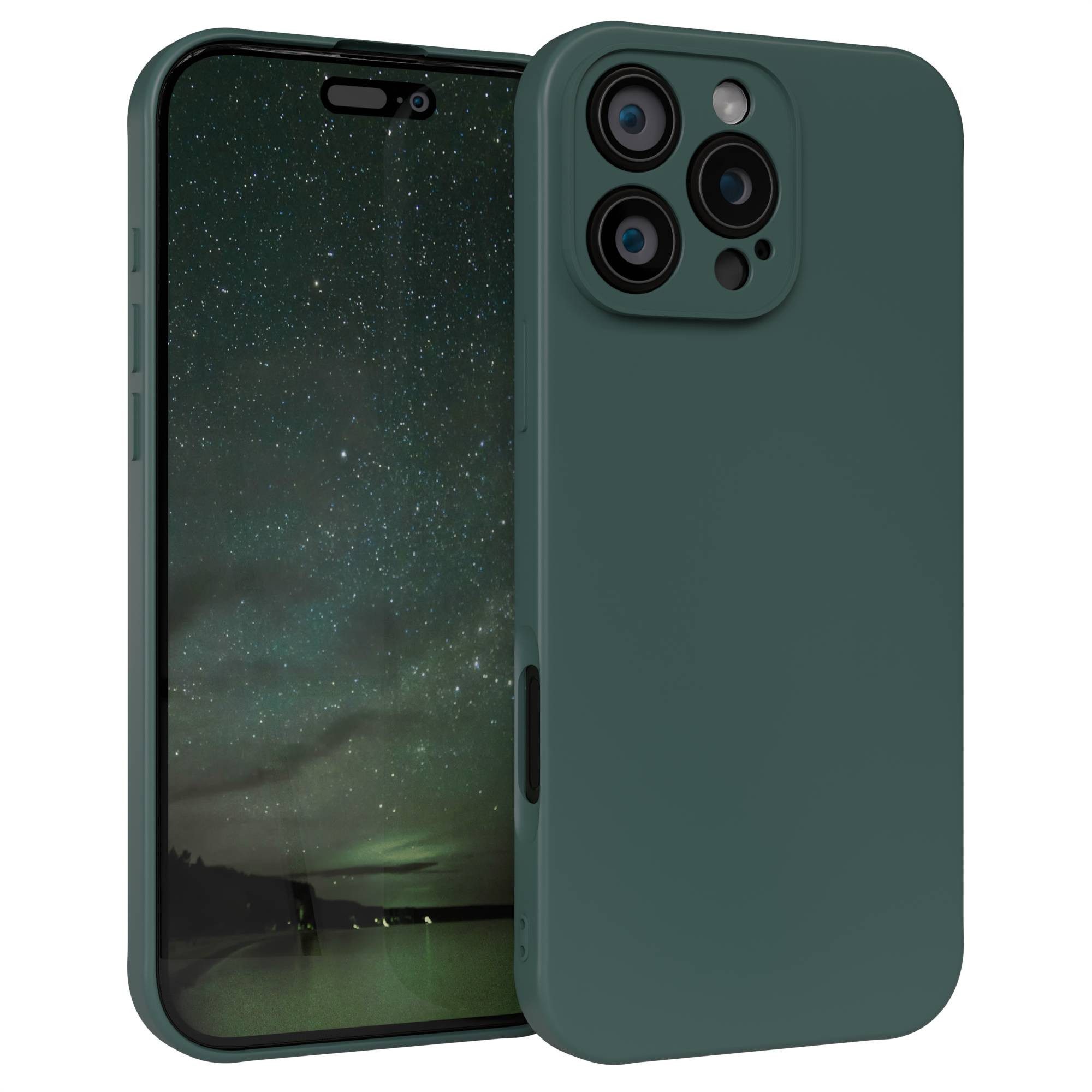 EAZY CASE Handyhülle für Apple iPhone 16 Pro Max Hülle Silikon 6,9 Zoll, Silikon Schutzhülle mit Kameraschutz kratzfestes Bumper Nachtgrün