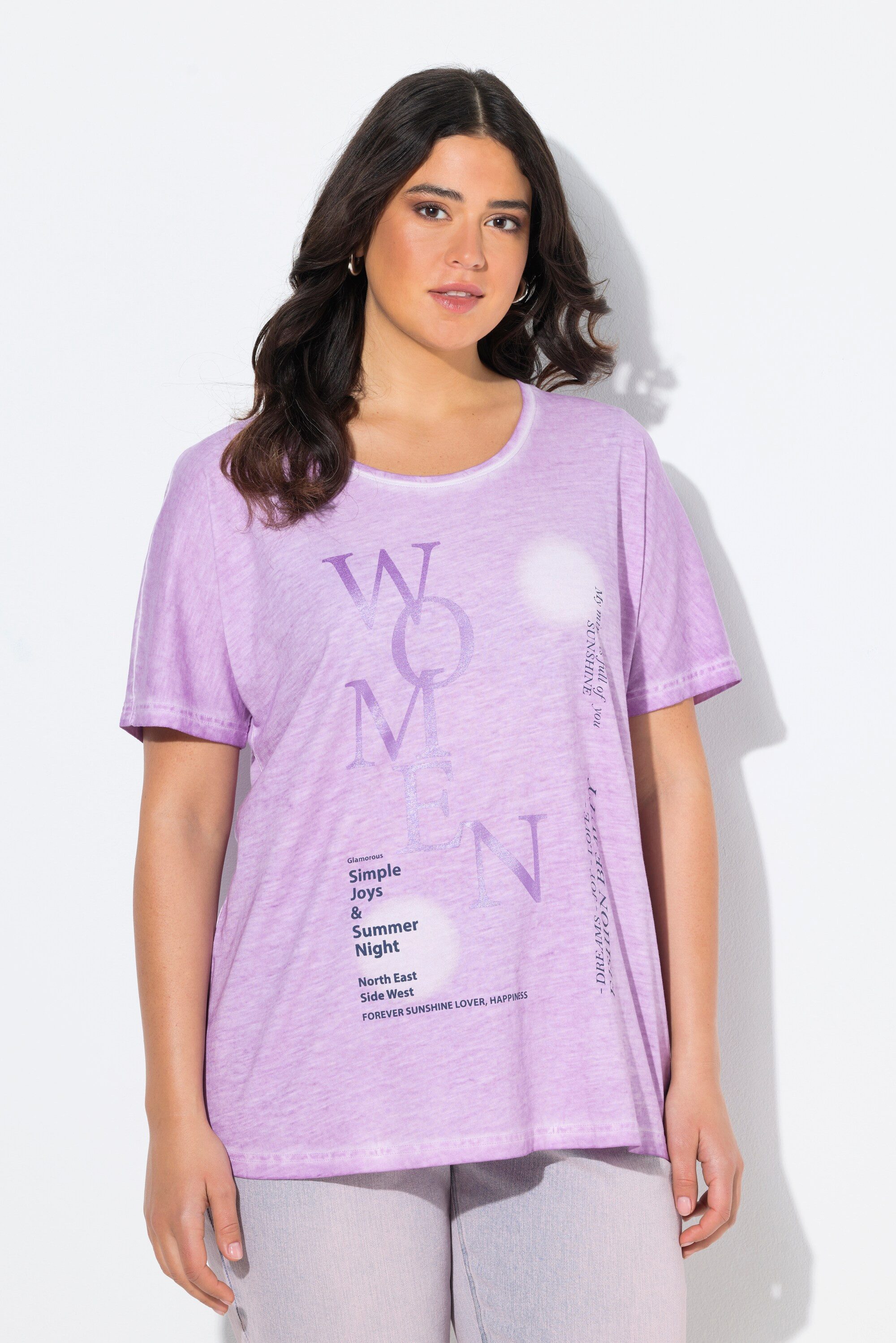 Ulla Popken T-Shirt T-Shirt Schriftmotiv Oversized Rundhals Halbarm günstig online kaufen