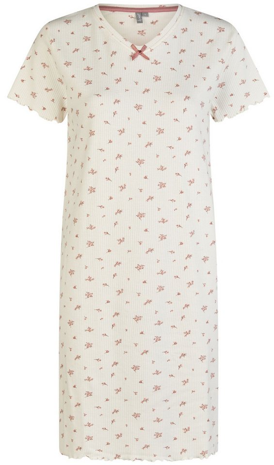 By Louise Nachthemd Lace Luxury (Set, 1-tlg., 1-teilig) Damen Sleepshirt ca.95cm lang Kurzarm Rippstruktur Baumwolle