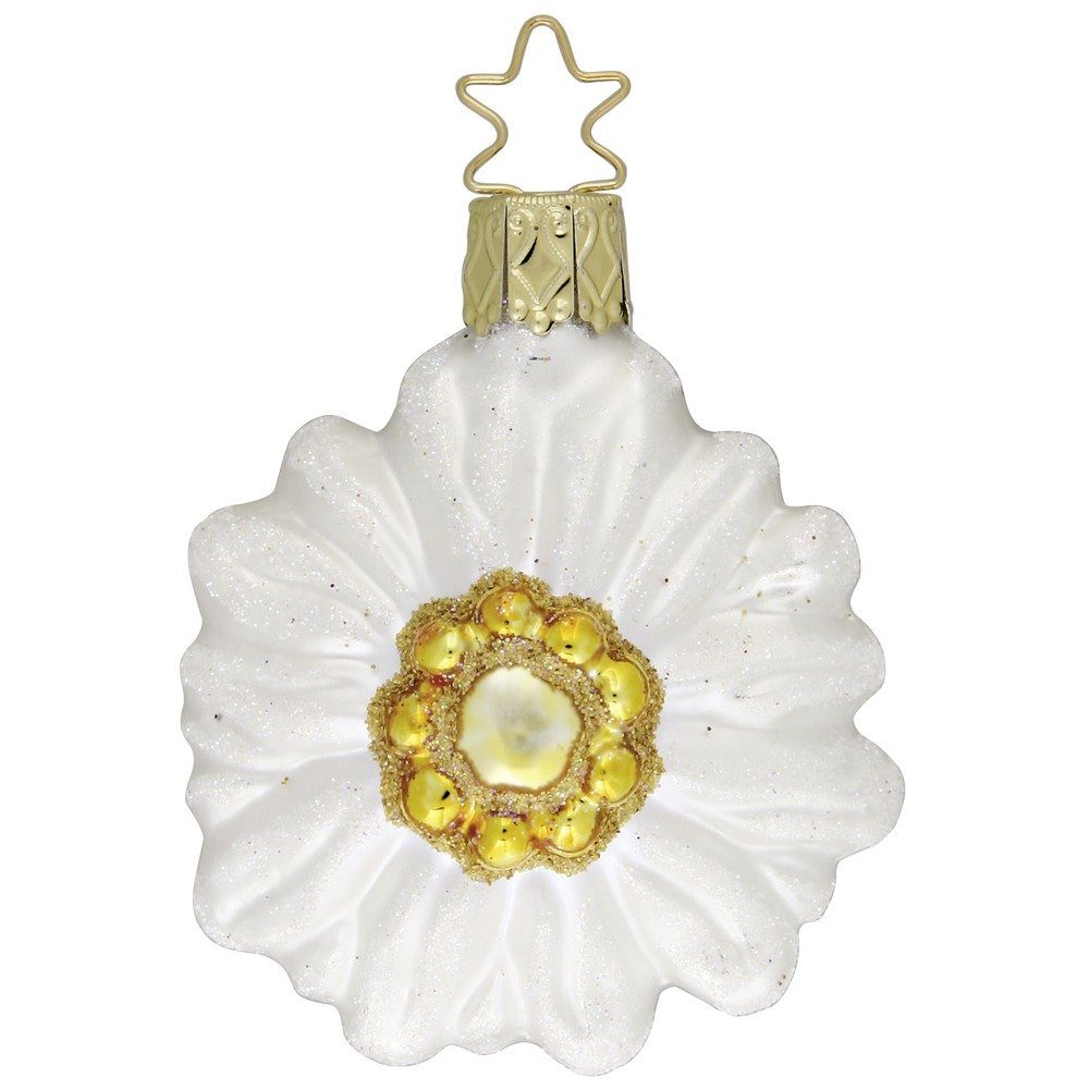 Weiß INGE-GLAS® Anhänger Christbaumschmuck Edelweiß 6cm Gelb Christbaumschmuck, Glas Blume
