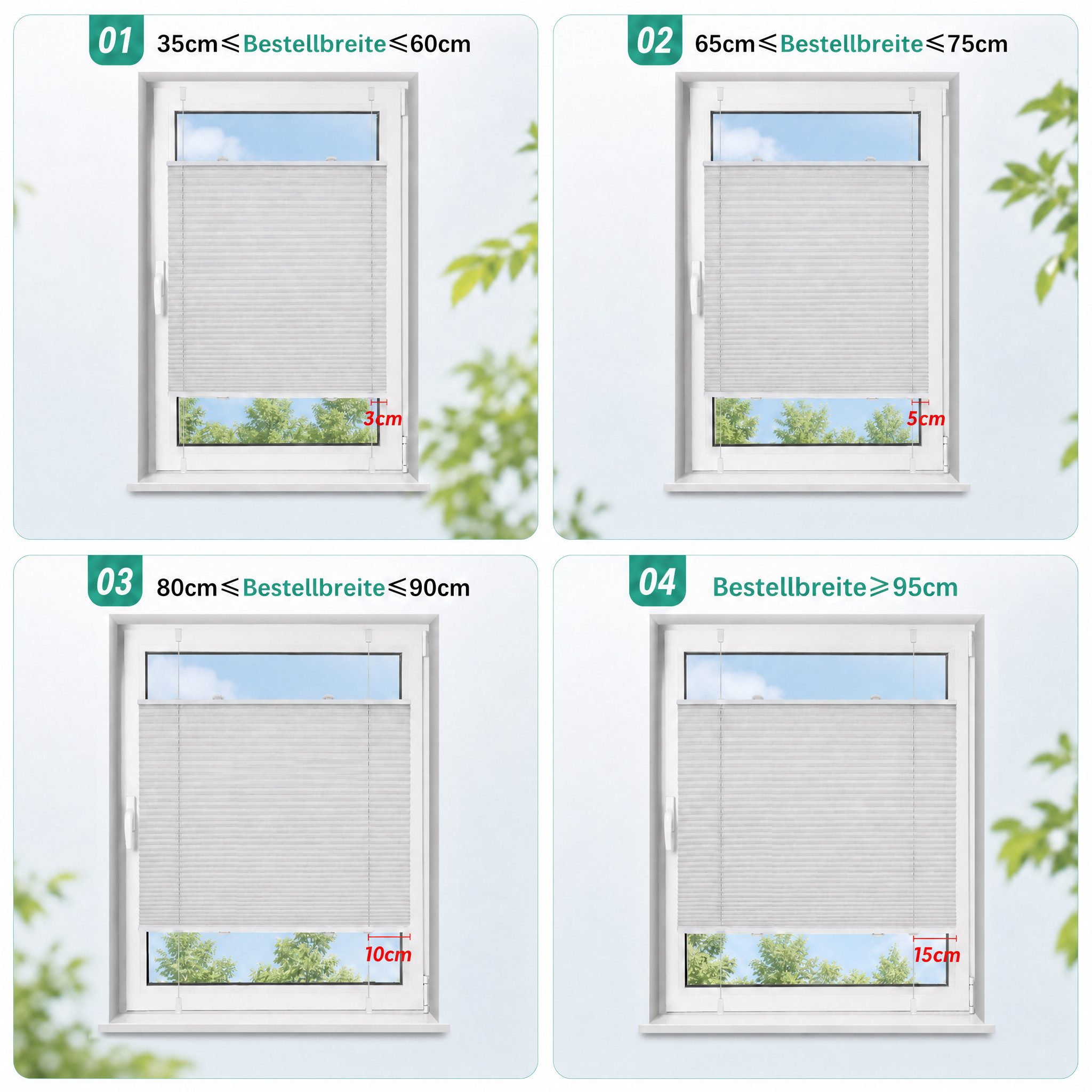 Vkele Plissee ohne Bohren Easy Fix Klemm Faltrollo, verspannt Fenster Rollo, Klemmfix,Klemmträger, Jalousie für Tür & Fenster Sichtschutz Sonnenschutz – Bild 5 von 5