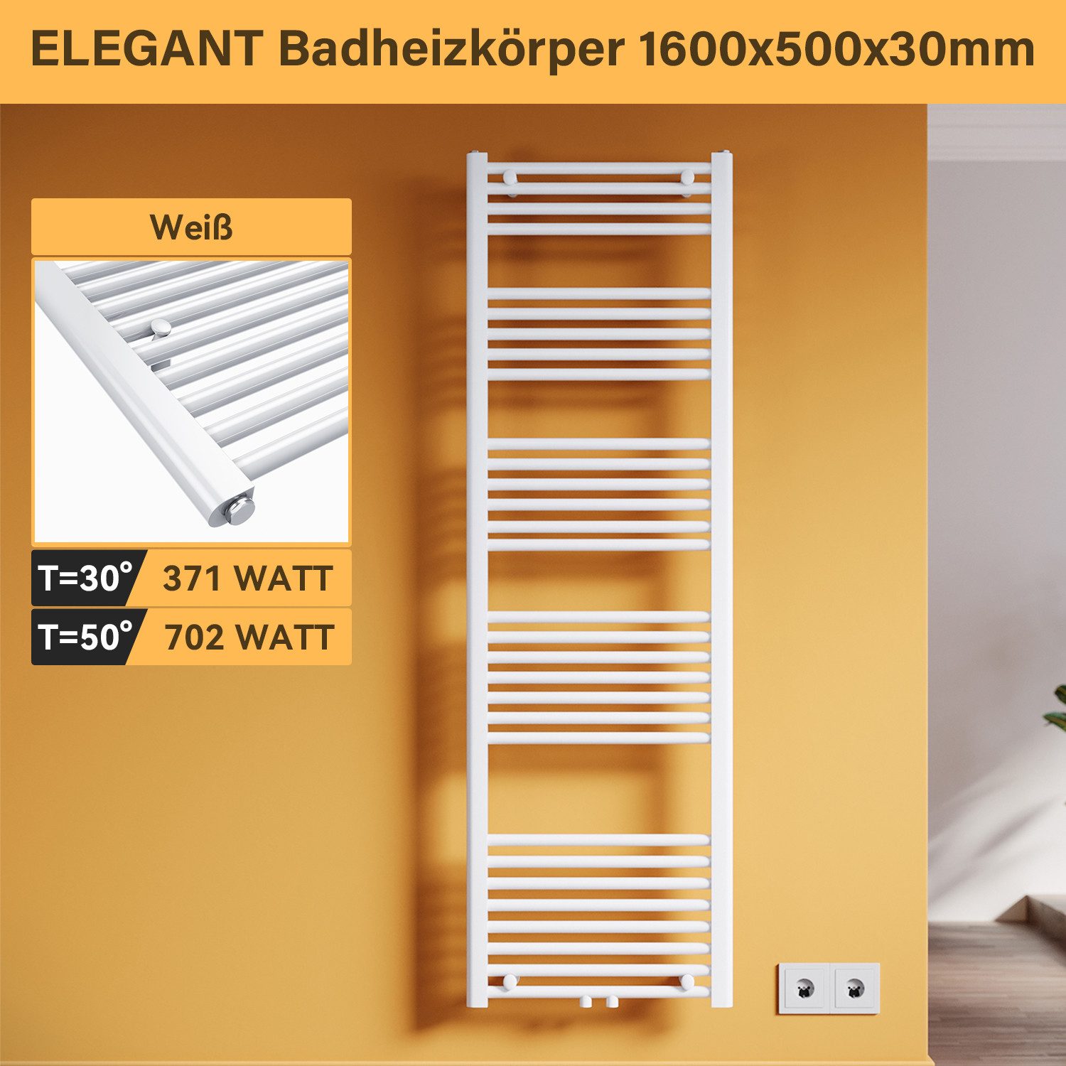 SONNI Badheizkörper Handtuchtrockner Handtuchwärmer Mittelanschluss, Weiß, mit/ohne Thermostat