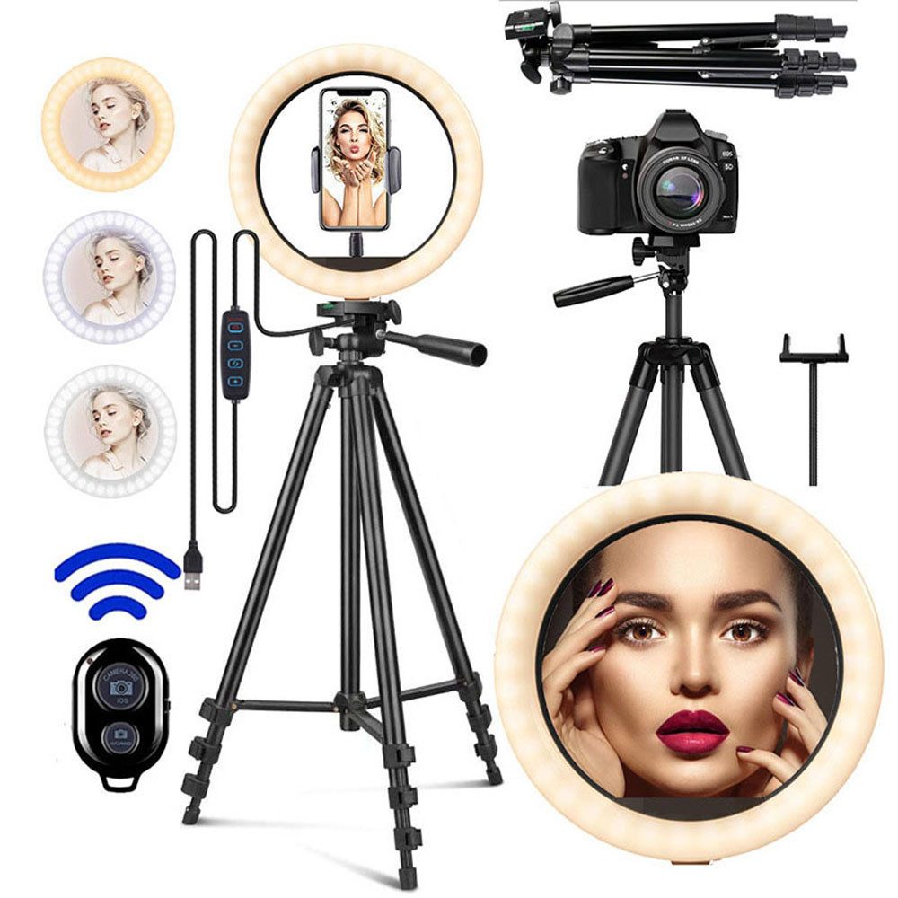 Selfie-Ringlicht mit ausziehbarem Stativ und Bluetooth-Fernbedienung Studio-Stativ-Blitz
