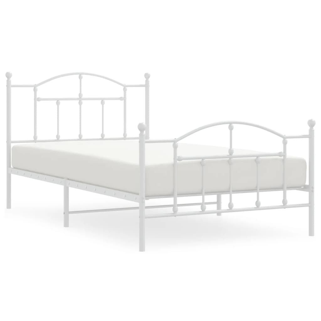 vidaXL Bettgestell, Bettrahmen mit Kopf- und Fußteil Metall Weiß 107x203 cm günstig online kaufen