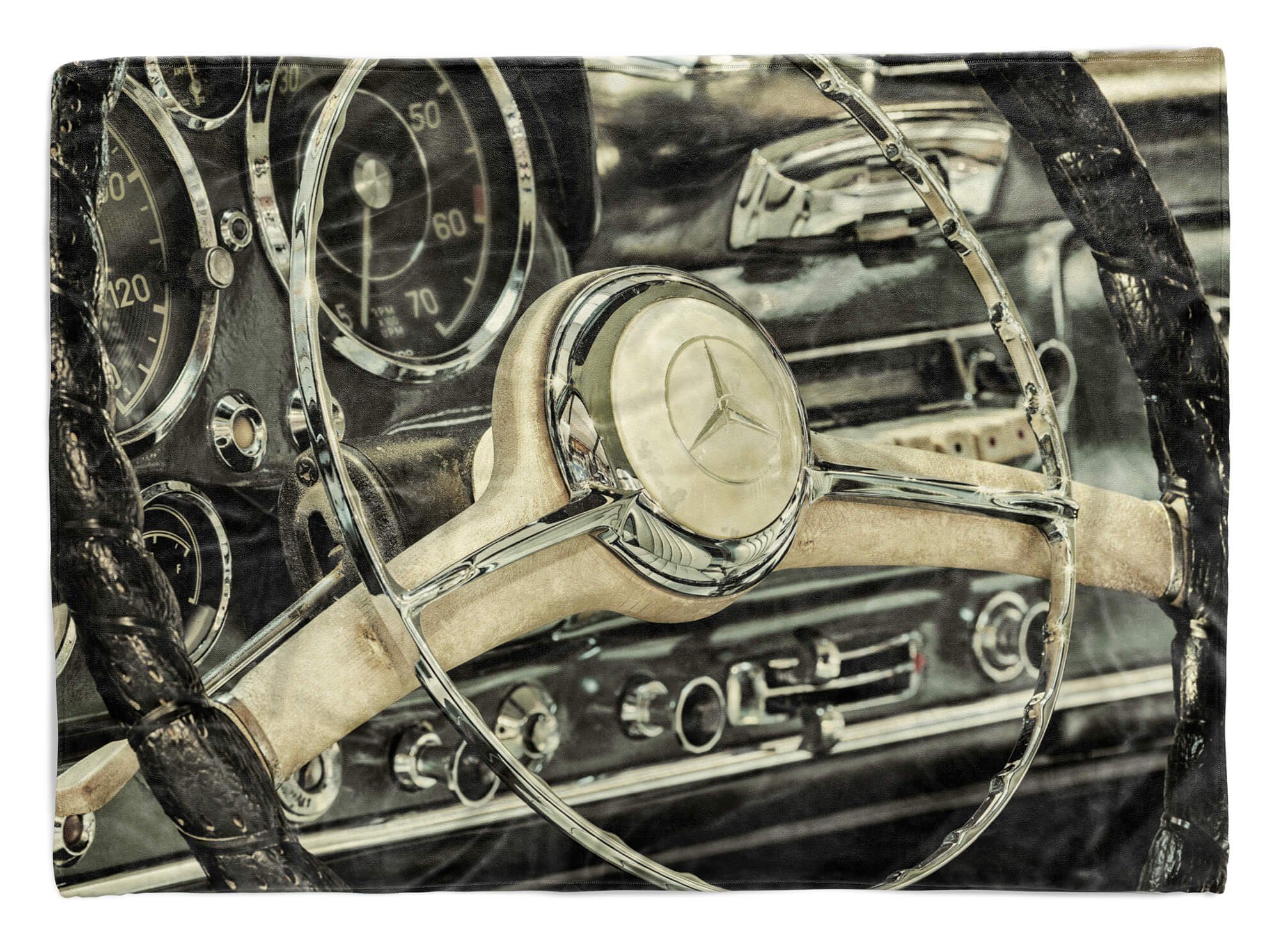 Sinus Art Handtücher Handtuch Strandhandtuch Saunatuch Kuscheldecke mit Fotomotiv Oldtimer Mercedes, Baumwolle-Polyester-Mix (1-St), Handtuch