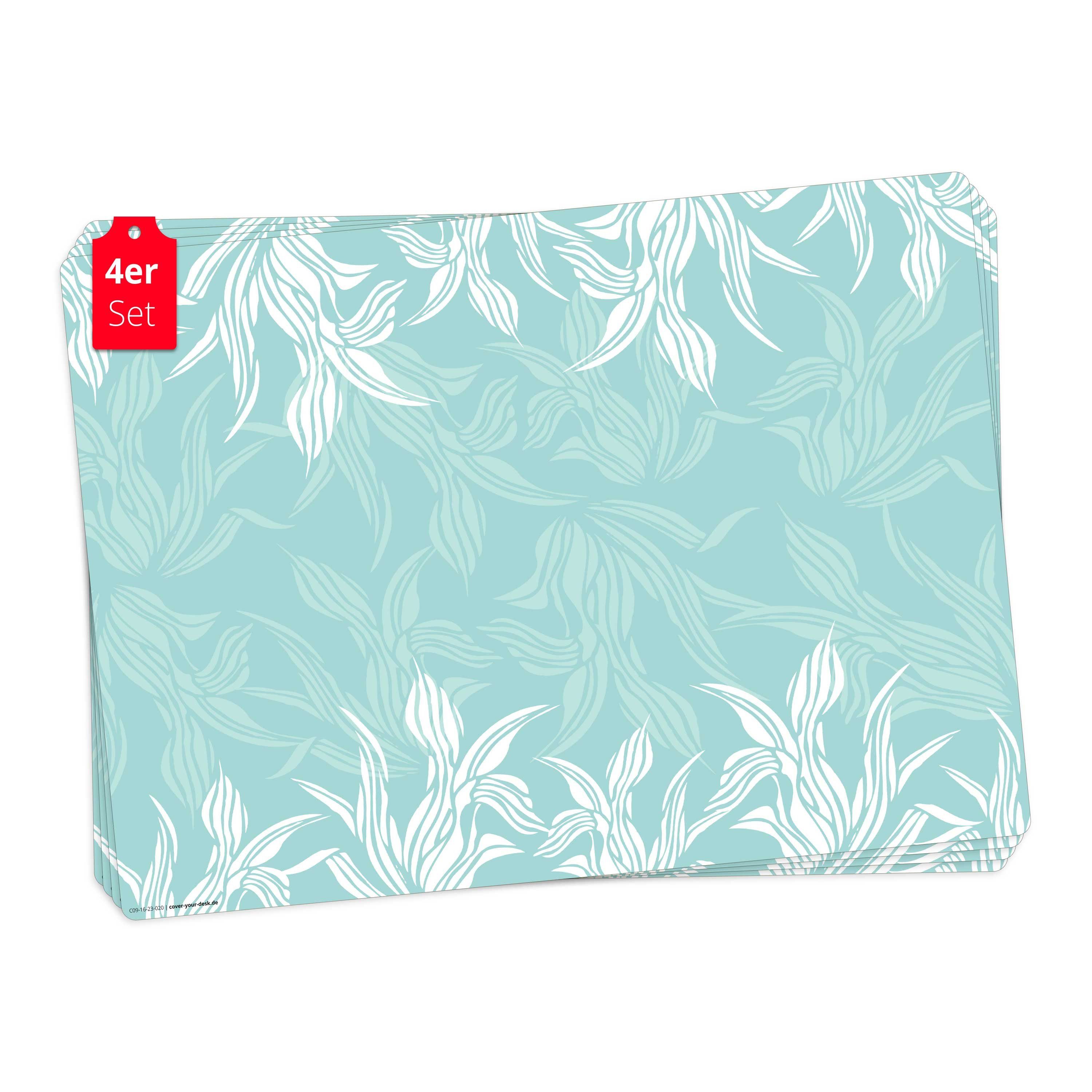 Tischsetmacher Platzset Tischset, Platzset abwaschbar - Florales Muster in Mint, (aus erstklassigem Vinyl, 4-St., 44x 32 cm / türkis), Made in Germany
