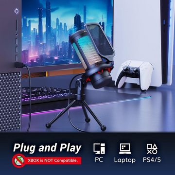 TONOR Streaming-Mikrofon, Gaming Mikrofon USB PC, PS4/5 RGB Stummschaltung, Verstärkungsregelung