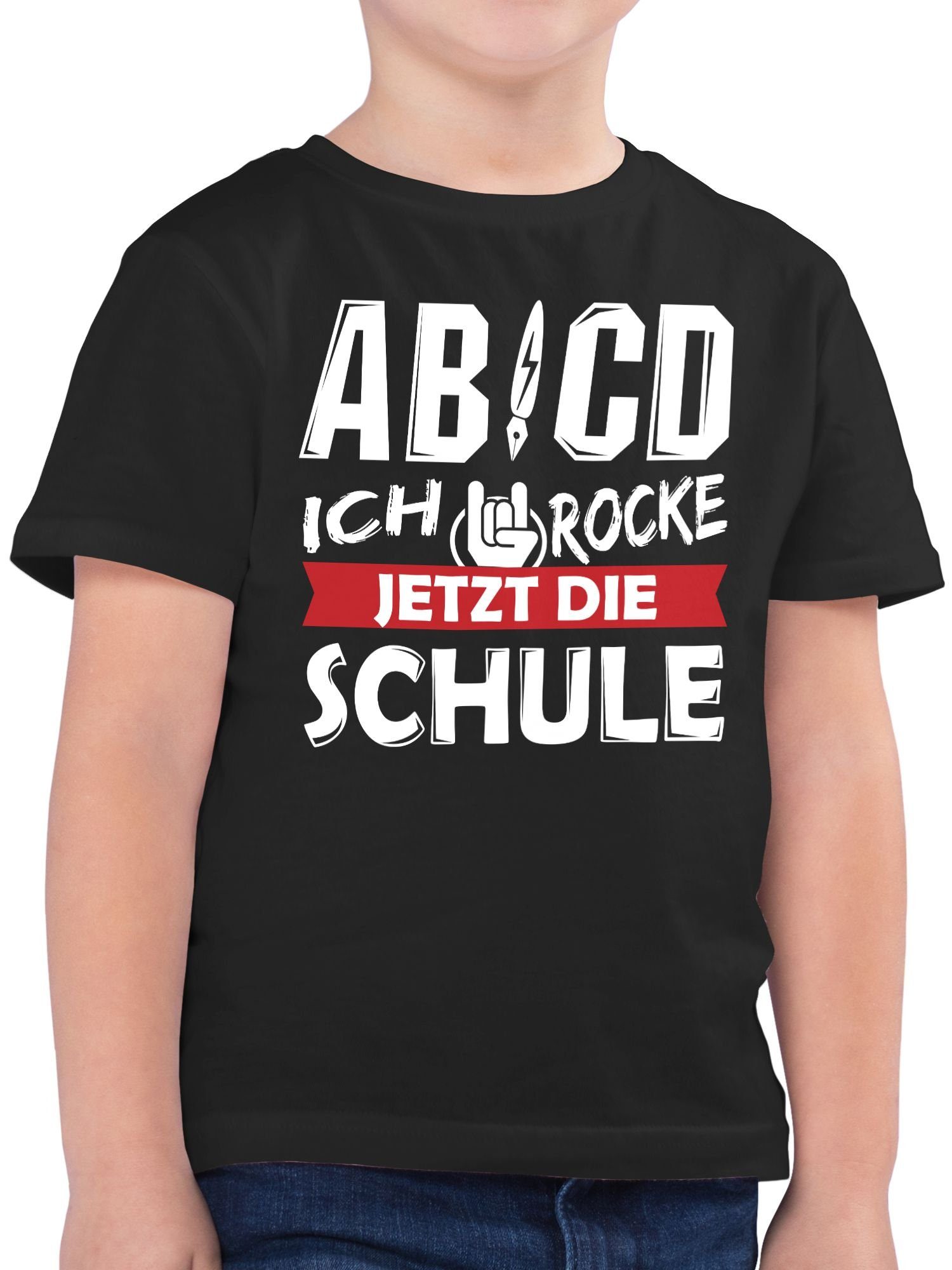 Shirtracer T-Shirt ABCD Ich rocke jetzt die Schule Einschulung Junge Schulanfang Geschenke 1 Schwarz