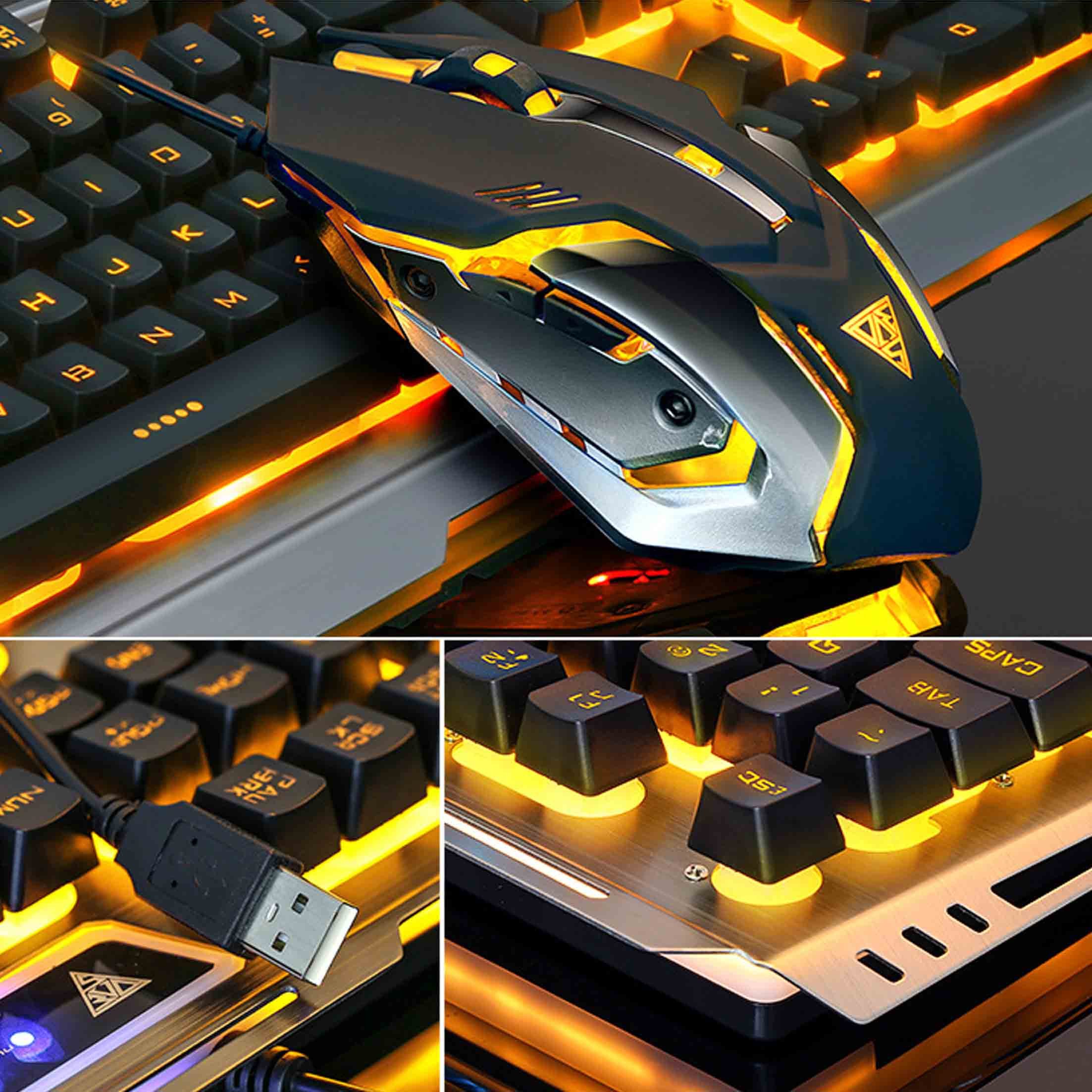KINSI Kabelgebundenes Tastatur-Maus-Set, USB, mechanische Haptik,PC & Laptop Tastatur- und Maus-Set, Inklusive Maus, 1000–3200 DPI
