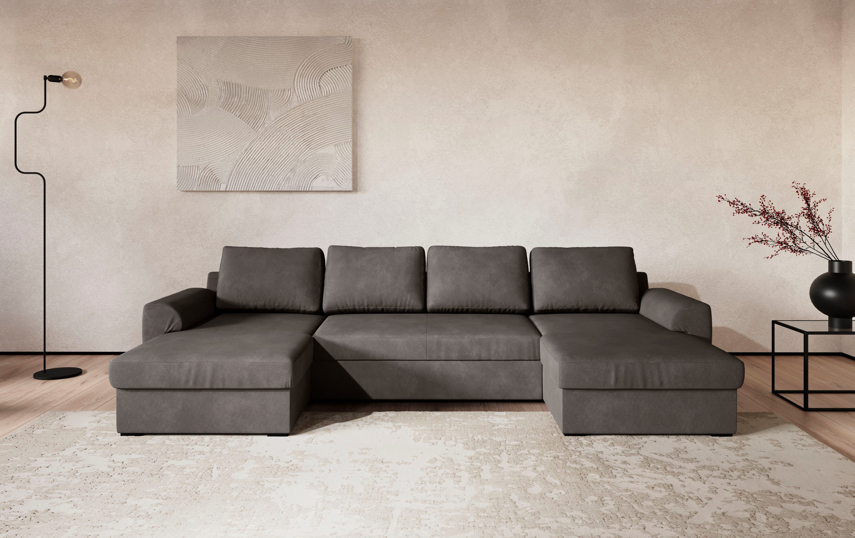 COTTA Wohnlandschaft Drift U-Form Recamiere, Breite 327 cm, optional auch mit Schlaffunktion, Wellenunterfederung