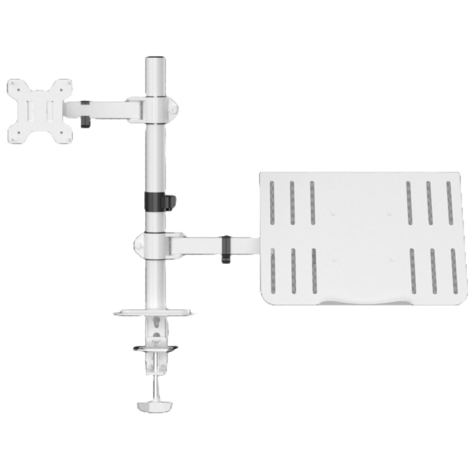 LMG Germany Monitor-Halterung Monitorhalterung mit Laptophalterung, 32 Zoll, max. 10 kg je Halterung, (bis 27 Zoll, Für Monitor & Laptop, VESA-kompatibel, 360° drehbar, höhenverstellbar)