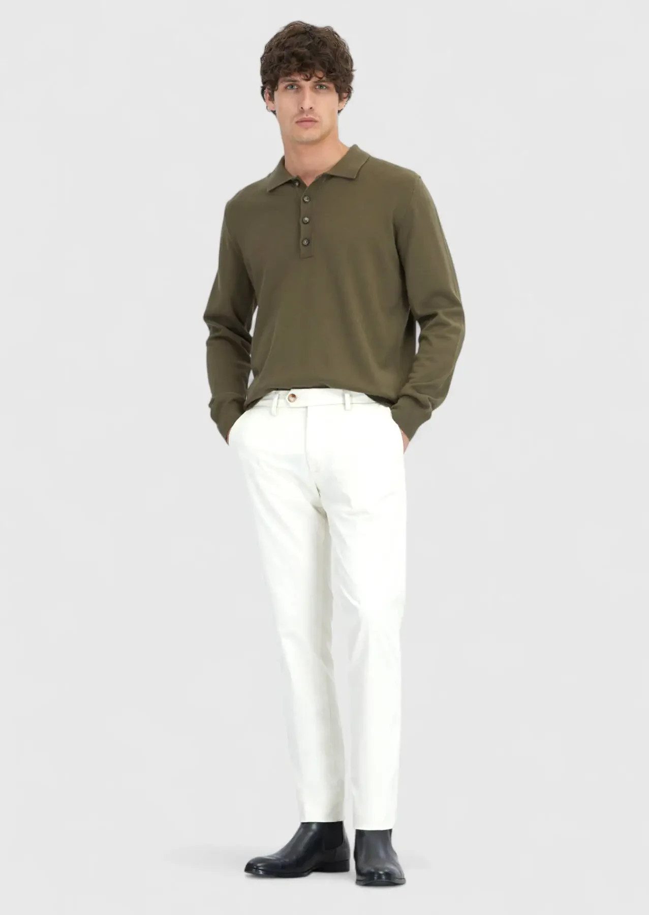 RAMSEY Longpullover Khakifarbenes Strick-Sweatshirt