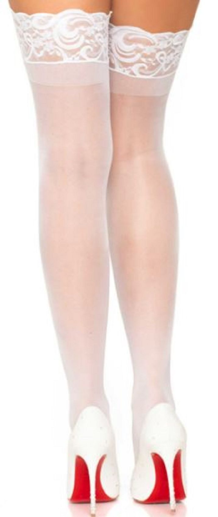 Leg Avenue Halterlose Strümpfe Halterlose Strümpfe Silikonspitzenrand Blumenmuster weiß Gr. 36 - 40