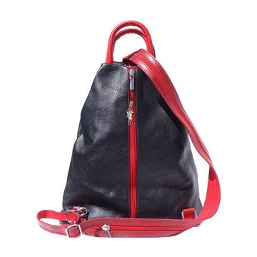 FLORENCE Handtasche Florence Damen Schultertasche rot (Cityrucksack), Damen Leder Cityrucksack, Schultertasche, schwarz, rot ca. 26cm