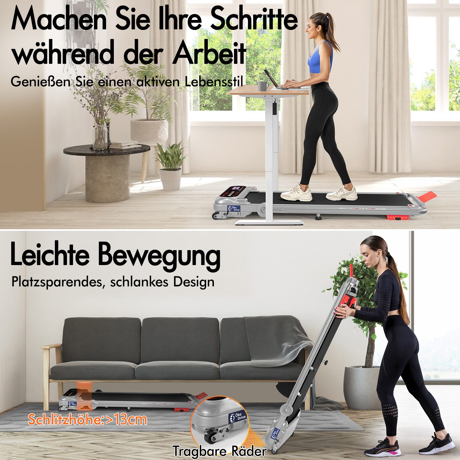 BLACK LORD Laufband 3,0PS Motor, 12 km/h, mit Steigung, Bluetooth App Steuerung, 390mm, 3 Stufen Neigung, LED Display, Fernbedienung, Untertisch